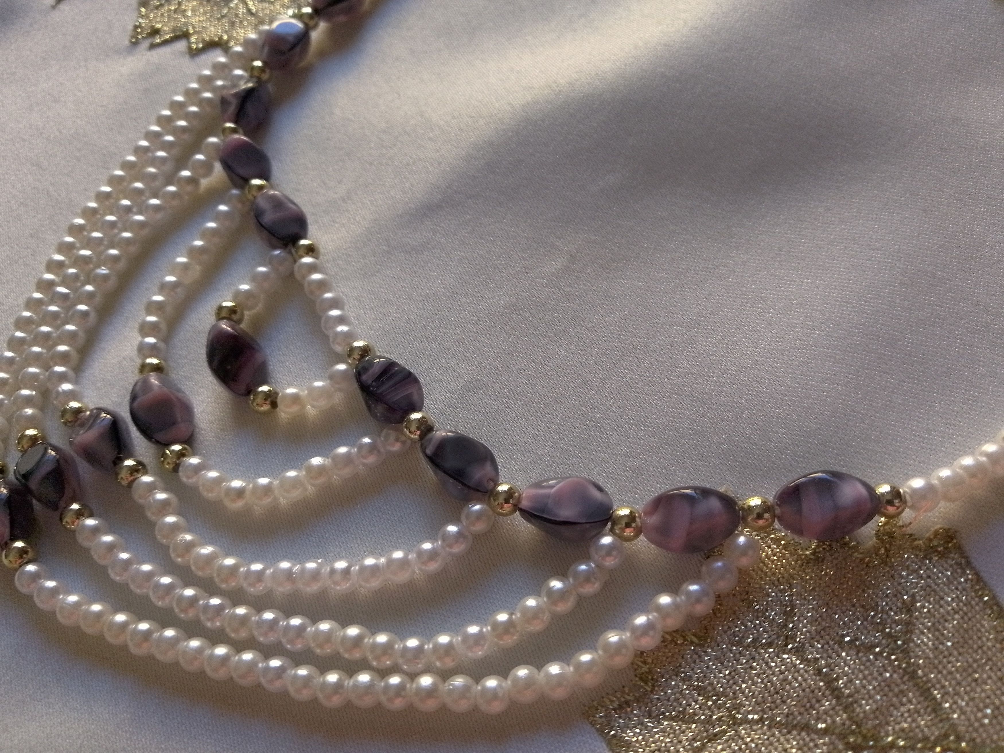Handmade Necklace Pearls Tumbled Purple Amethyst Multithread Size ONE SIZE - 4 Thumbnail