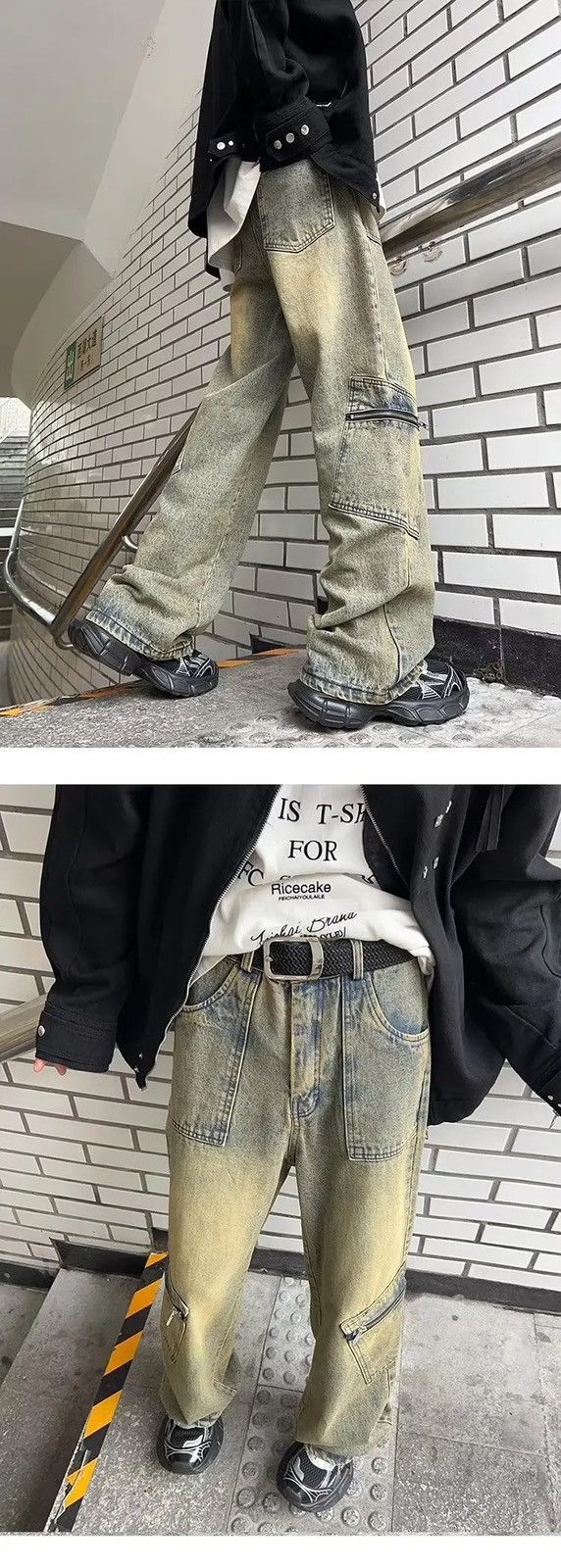Japanese Brand × Vintage Streetwear Pocket Design Men Jeans Cargo Pants Loose Size US 29 - 4 Thumbnail