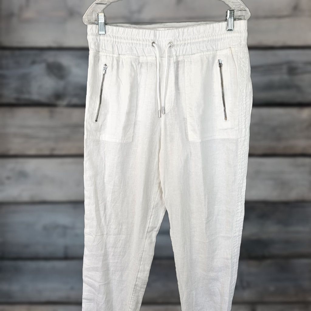 Athleta Athleta Womens Cabo Linen Jogger Sz 10 White High Rise Drawstring Pockets Pants 10 White Jogger Womens Size 32" / US 10 / IT 46 - 1 Thumbnail