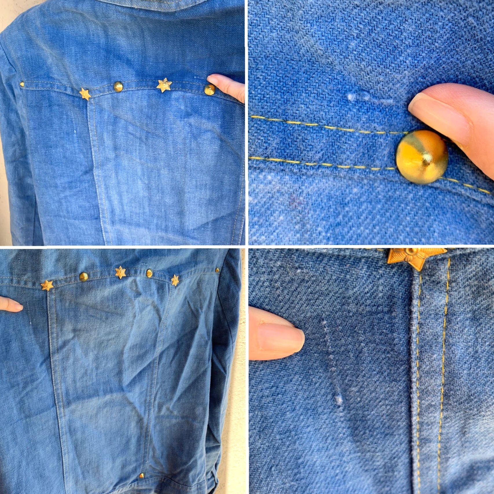 Vintage VINTAGE Denim Jacket Jeans Shirt 80s 70s Style Gold Accents Collared Western Cowgirl Hippie Chic Denim Coat Women M Blue Size M / US 6-8 / IT 42-44 - 6 Thumbnail