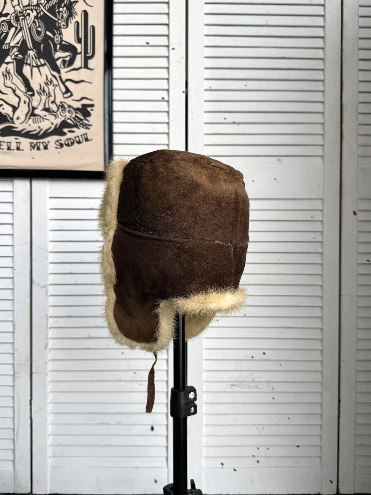 Vintage Vintage 1970s Suede & Fur Ushanka Trapper Hat Brown Size ONE SIZE - 7 Thumbnail