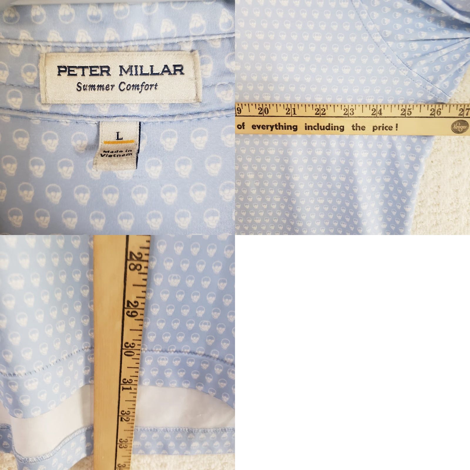 Peter Millar Peter Millar Summer Comfort Polo Mens L Blue Skulls Geometric Breathable Lightweight Stretch Golf Shirt Size US L / EU 52-54 / 3 - 9 Thumbnail