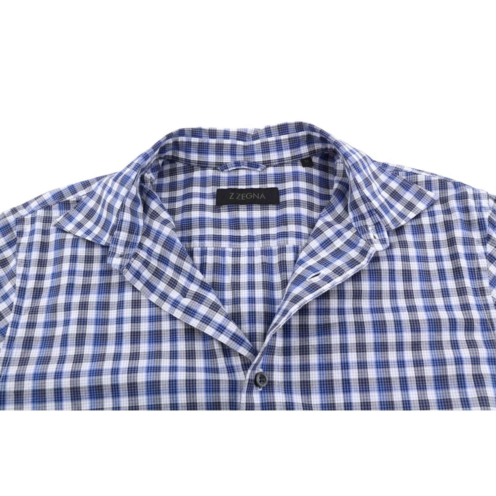 Z Zegna Z ZEGNA Shirt M Blue Plaid Button Front Spread Short Sleeve Men's Size US M / EU 48-50 / 2 - 5 Thumbnail