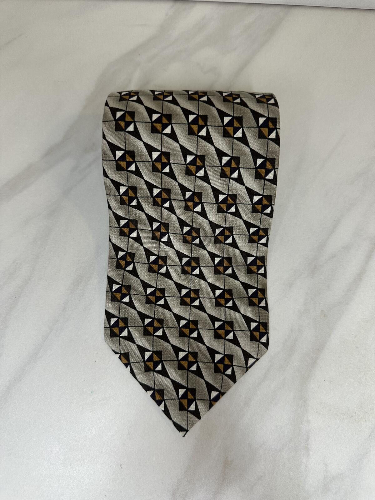 Pierre Balmain Pierre Balmain Paris 100% silk tie geometric brown/tan/beige Size ONE SIZE - 1 Thumbnail