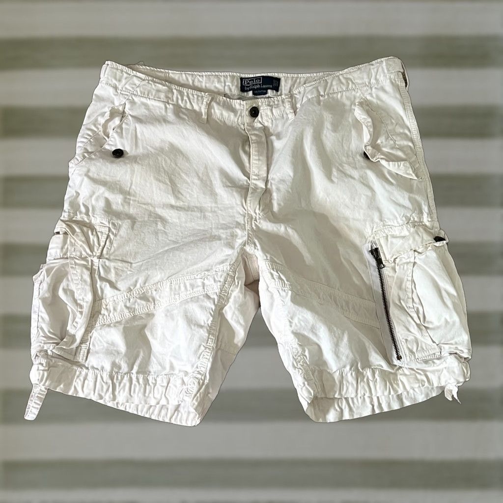 VINTAGE Polo Ralph Lauren Cargo Shorts Men Size 36 White Cotton