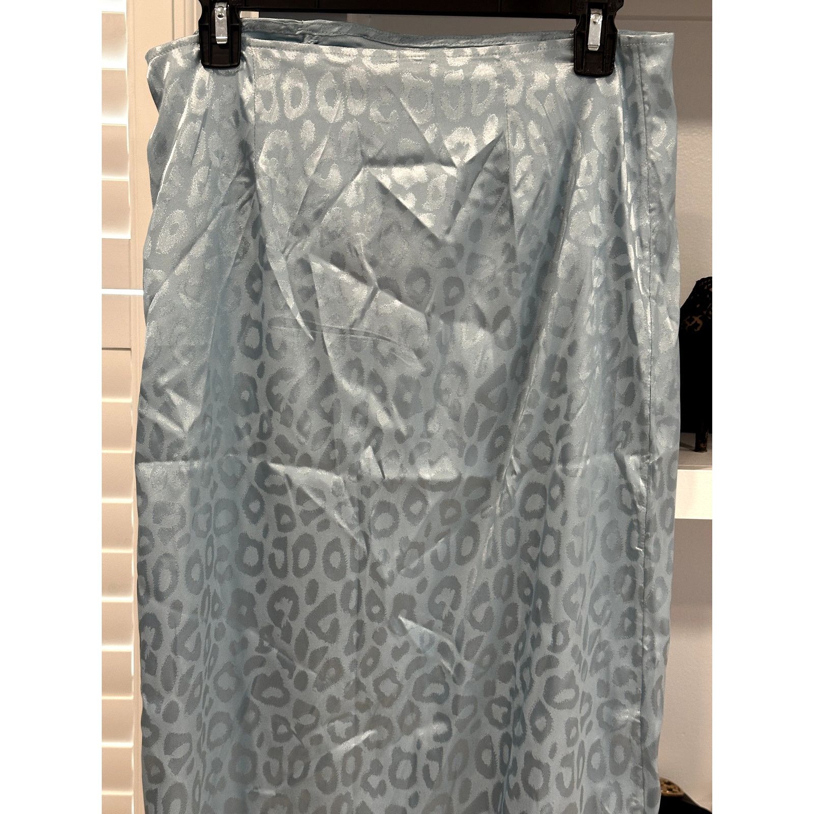 Other Something New Women's Mia Leopard Print Satin Blue Skirt M Size 31" - 6 Thumbnail