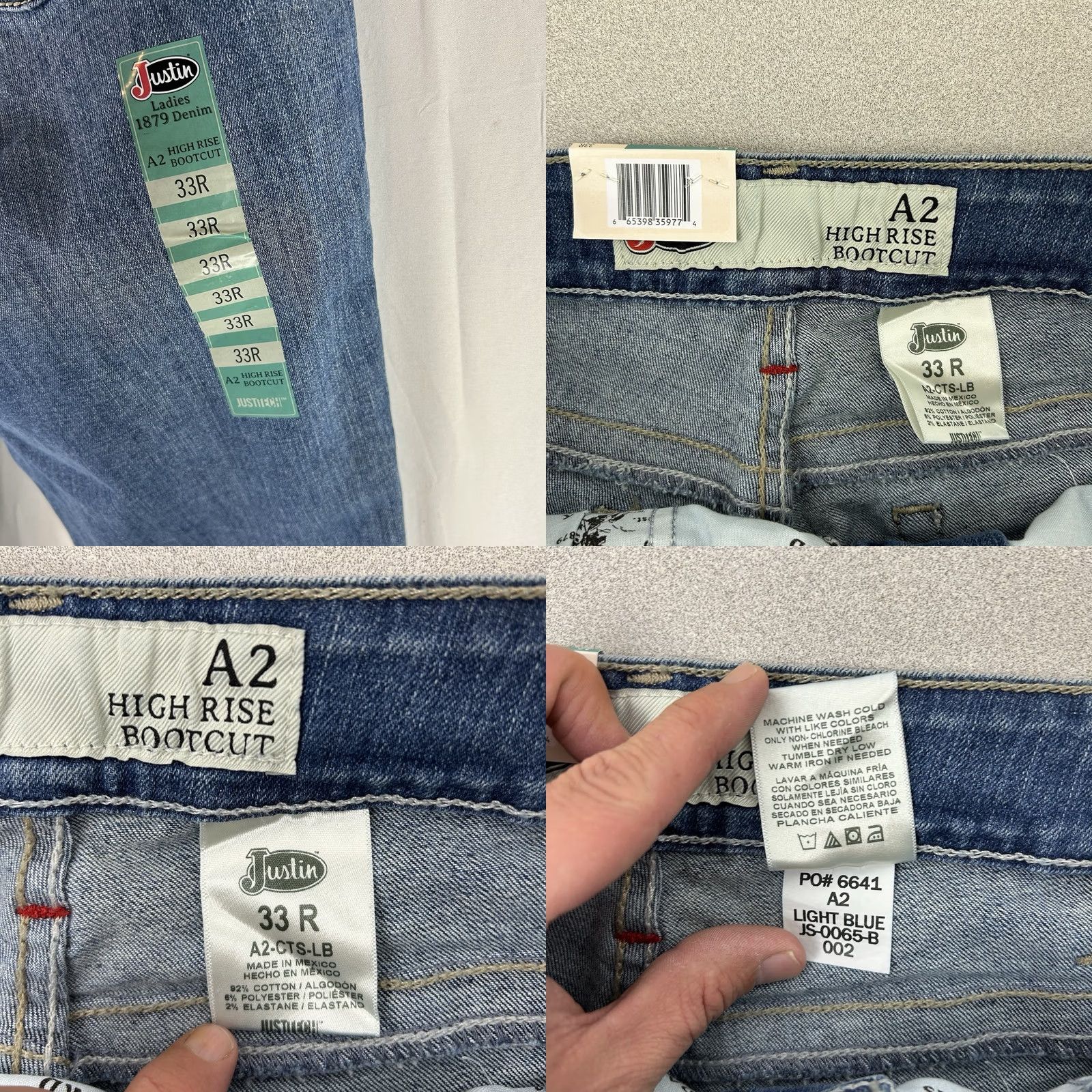 Justin Boots Justin Jeans A2 High Rise Bootcut Denim Stretch Womens Size 33R 38x34 Blue City Western Cowgirl Ranch Boots Mens Womens Girls Size 24" / US 00 / IT 34 - 8 Thumbnail