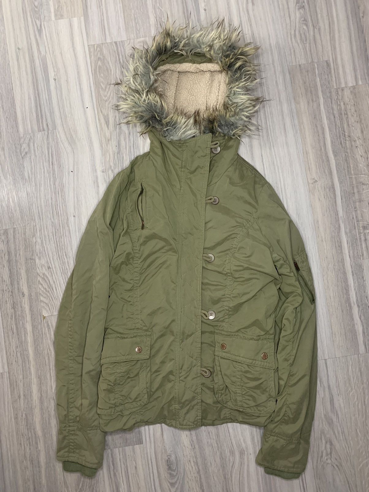 Military Y2K faux fur jacket Alpha Industries LGB Goa style
