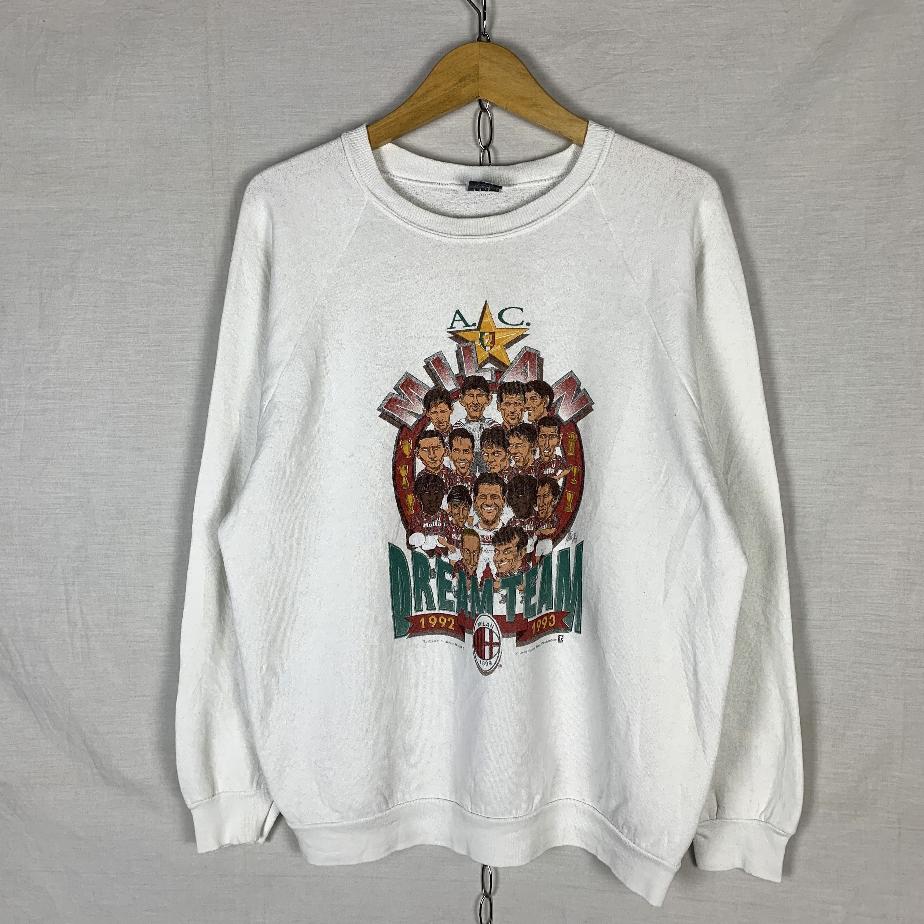 image of Soccer Jersey x Vintage Ac Milan Dream Team 1992-1993 Sweatshirt Crewneck in White (Size Large)