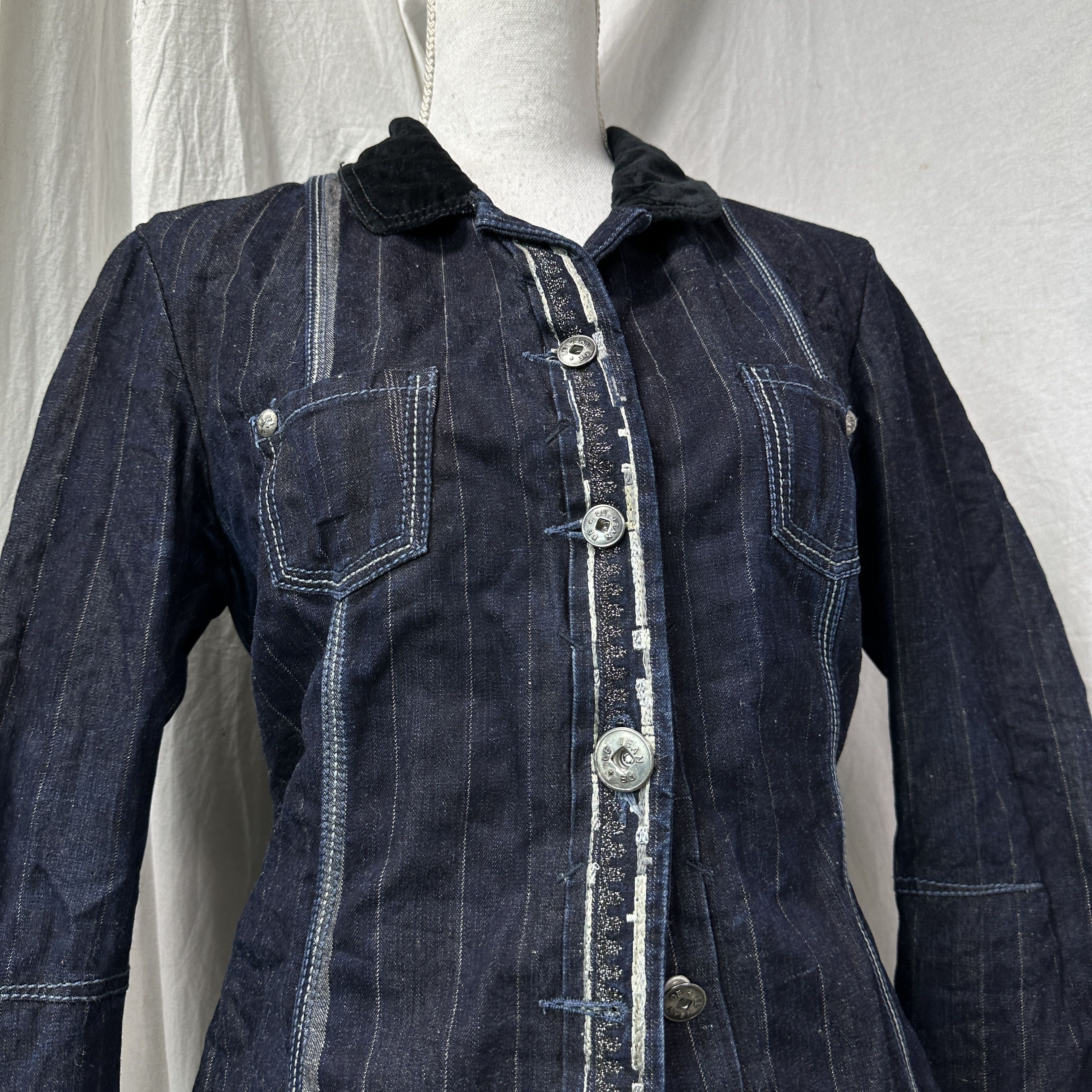 Marithe + Francois Girbaud Vintage Denim Fitted Striped Marithe Francois Girbaud Jacket Size M / US 6-8 / IT 42-44 - 10 Thumbnail