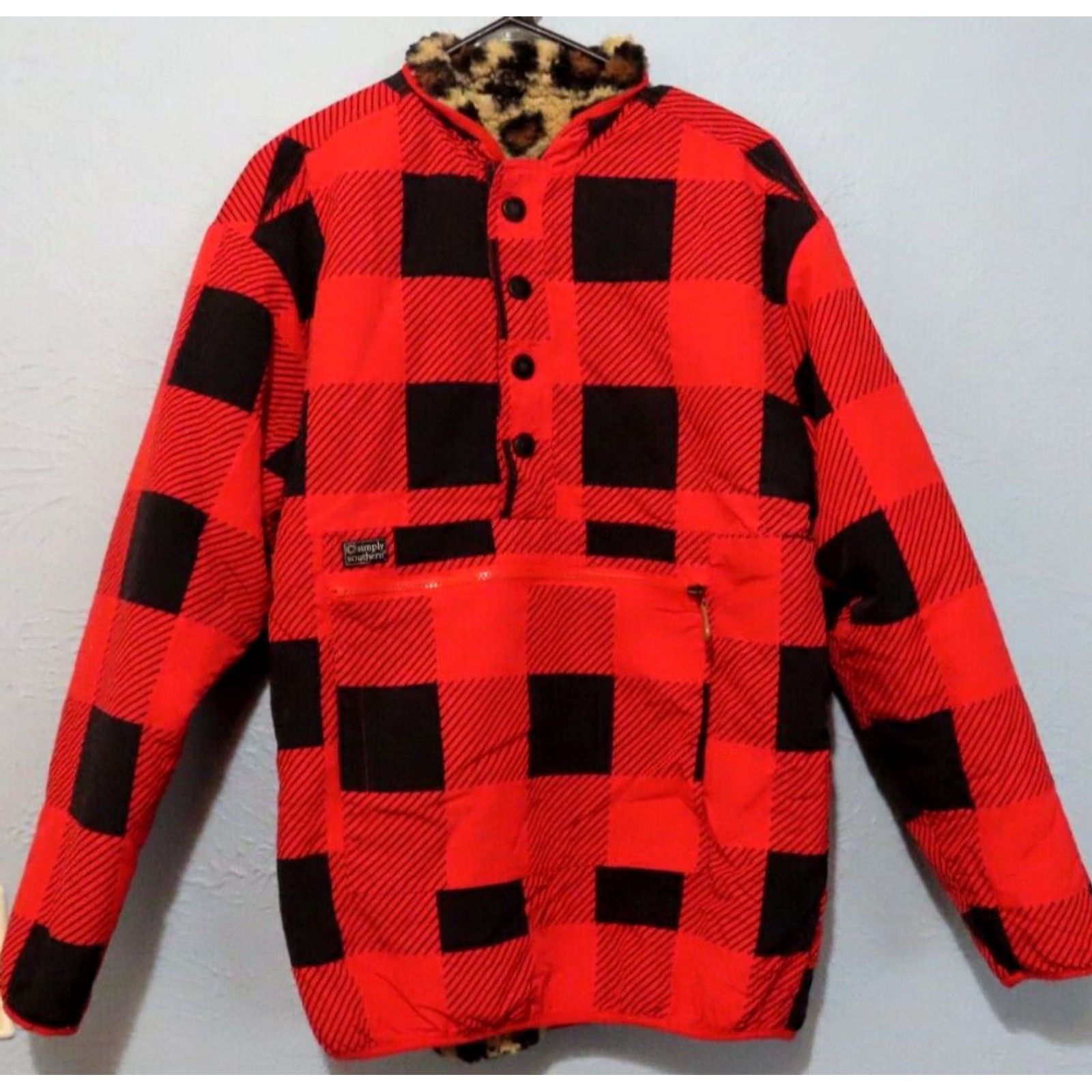 Vintage VINTAGE Simply Southern Collection Womens M Reversible Buffalo Plaid Sherpa Leopard Coat Size M / US 6-8 / IT 42-44 - 2 Thumbnail
