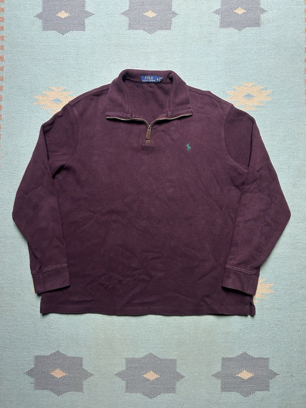 Vintage Vtg Polo Ralph Lauren 1/4 zip shirt sweater cotton maroon XL Size US XL / EU 56 / 4 - 1 Thumbnail