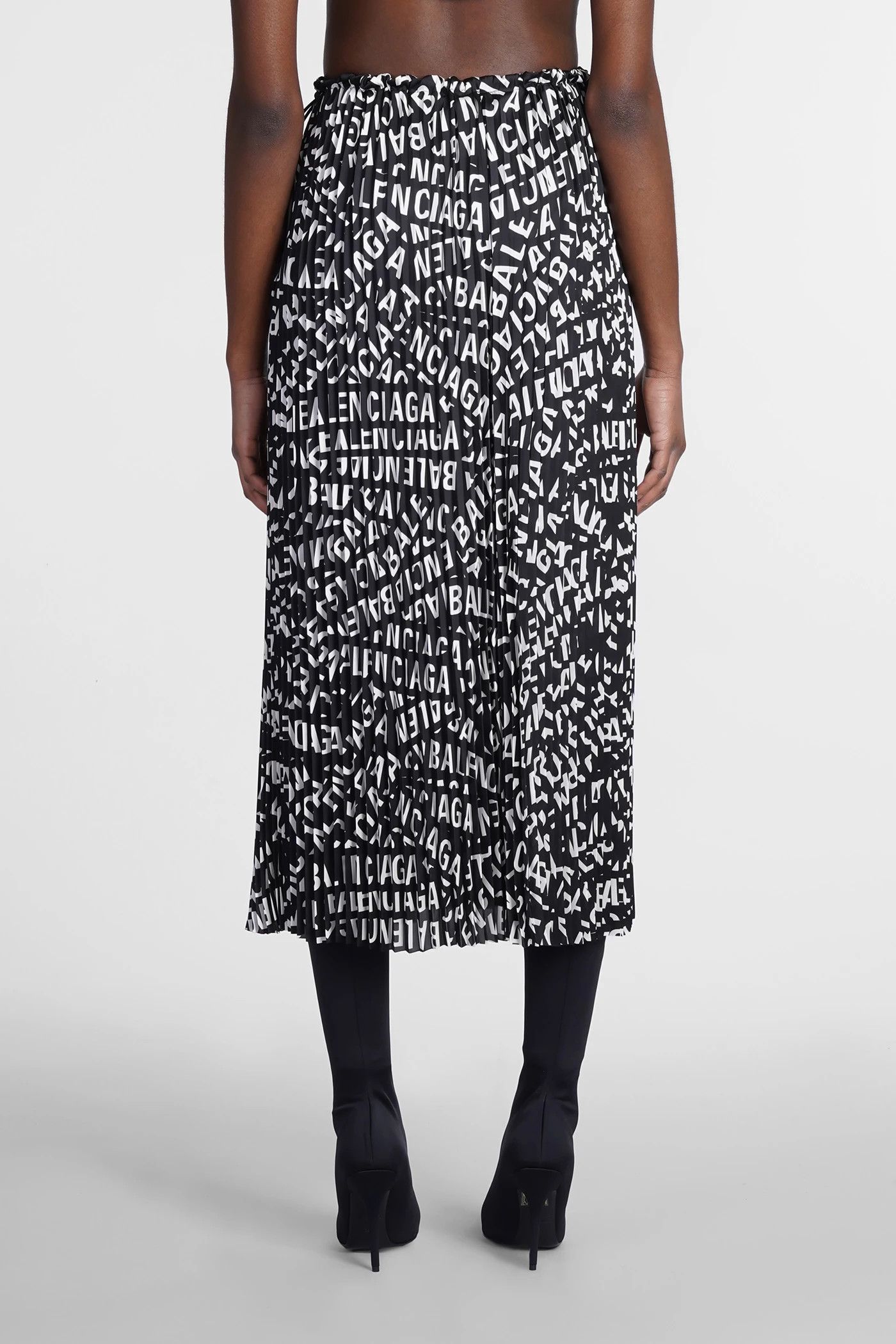 Balenciaga o1mt1gz0225 Pleated Drawstring Skirt Black/White Size 27" / US 4 / IT 40 - 3 Thumbnail