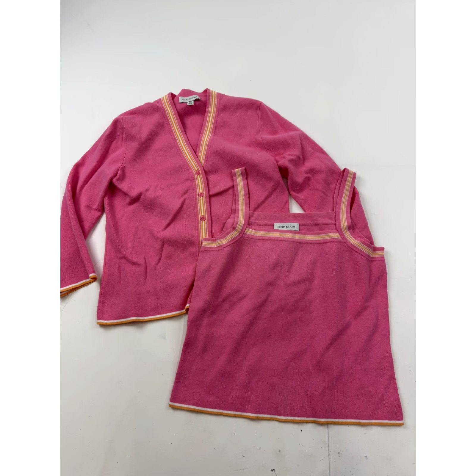 Brooks David Brooks Pink Knit V-Neck Cardigan Tank Set Womens PS 2 Piece Outfit Knitwear Casual Spring Size S / US 4 / IT 40 - 2 Thumbnail