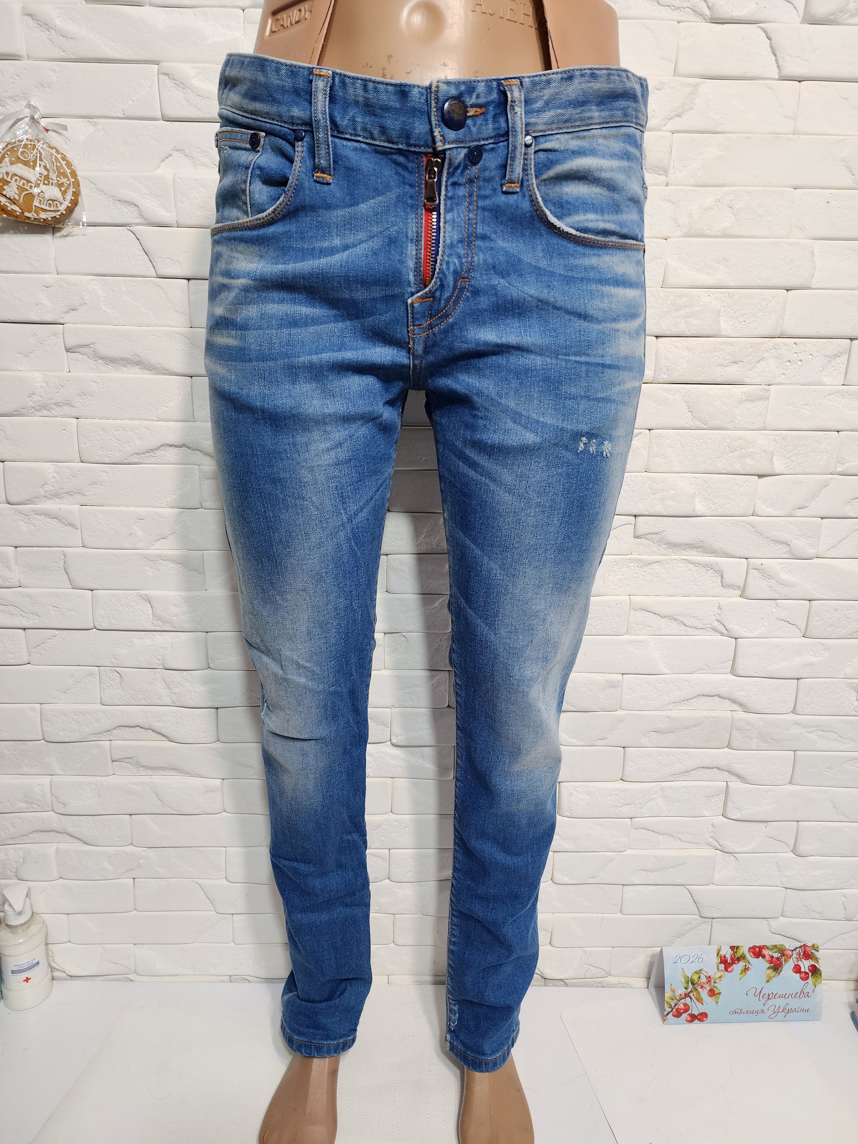 Takeshy Kurosawa Blue Denim Jeans Mens: Slim Fit Stretch Fabric. Size US 35 - 1 Thumbnail