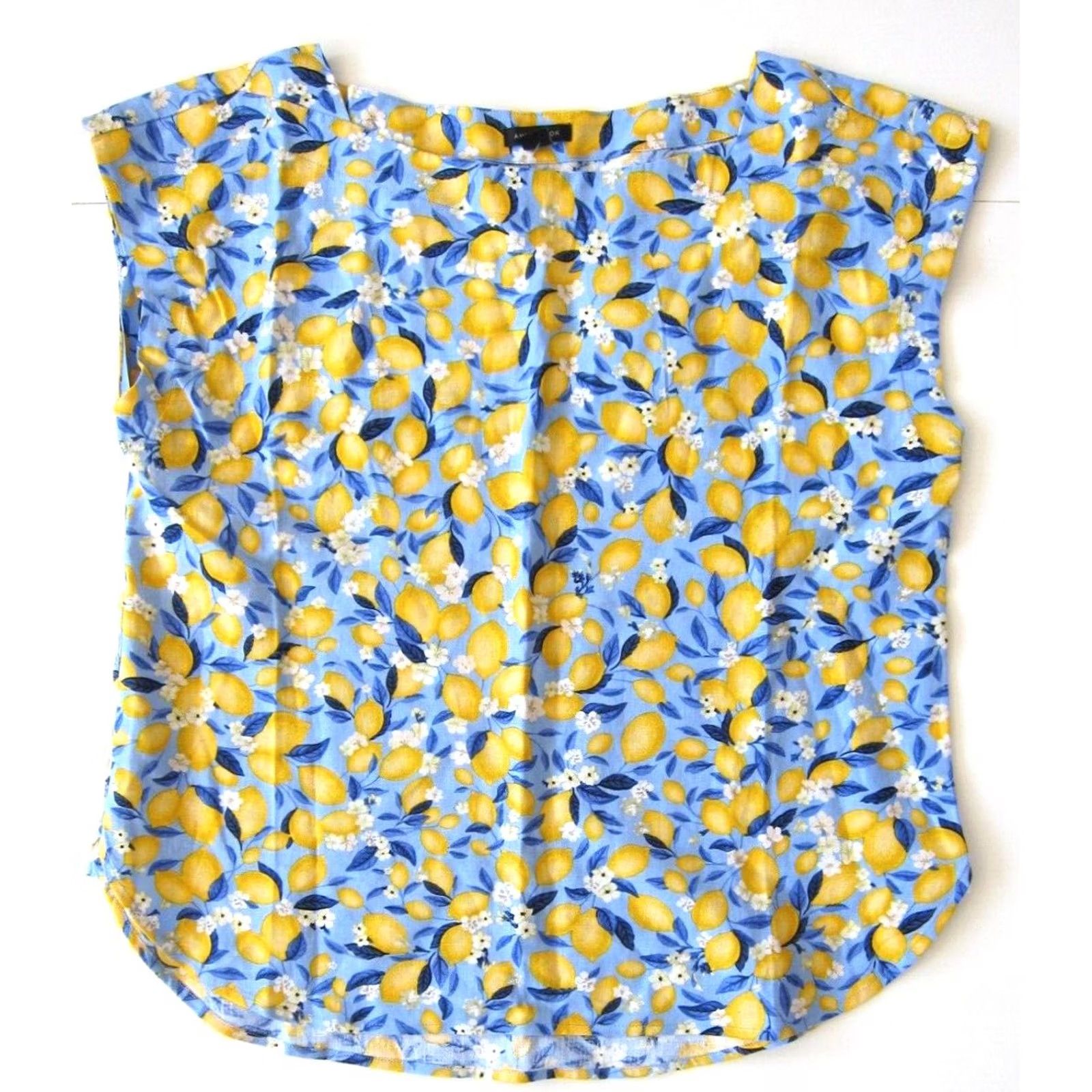 Ann Taylor NWT Ann Taylor Blouse Tunic Women XS Blue Yellow Linen Rayon Boxy Short Sleeve High Neck Shirt Womens XS Size XS / US 0-2 / IT 36-38 - 7 Thumbnail
