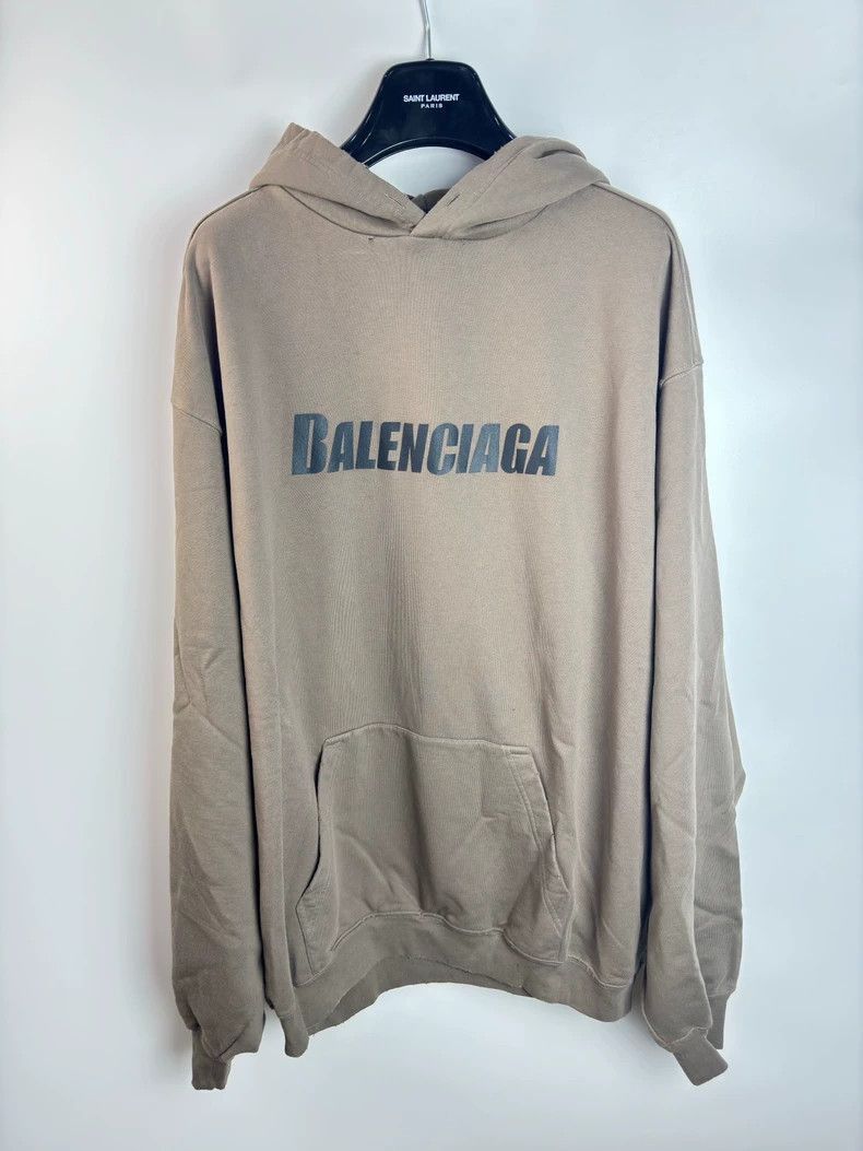 Balenciaga khaki distressed logo hoodie-2506