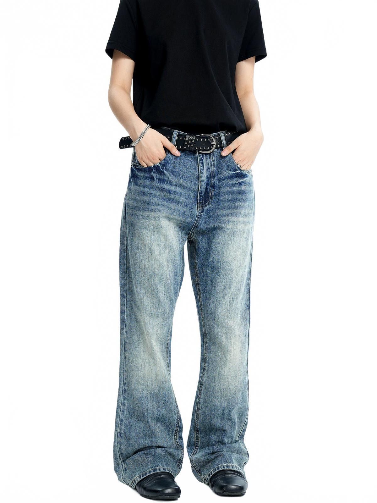 Vintage Blue Whiskered Vintage Wash Wide Leg Denim Jeans Size US 30 / EU 46 - 3 Thumbnail