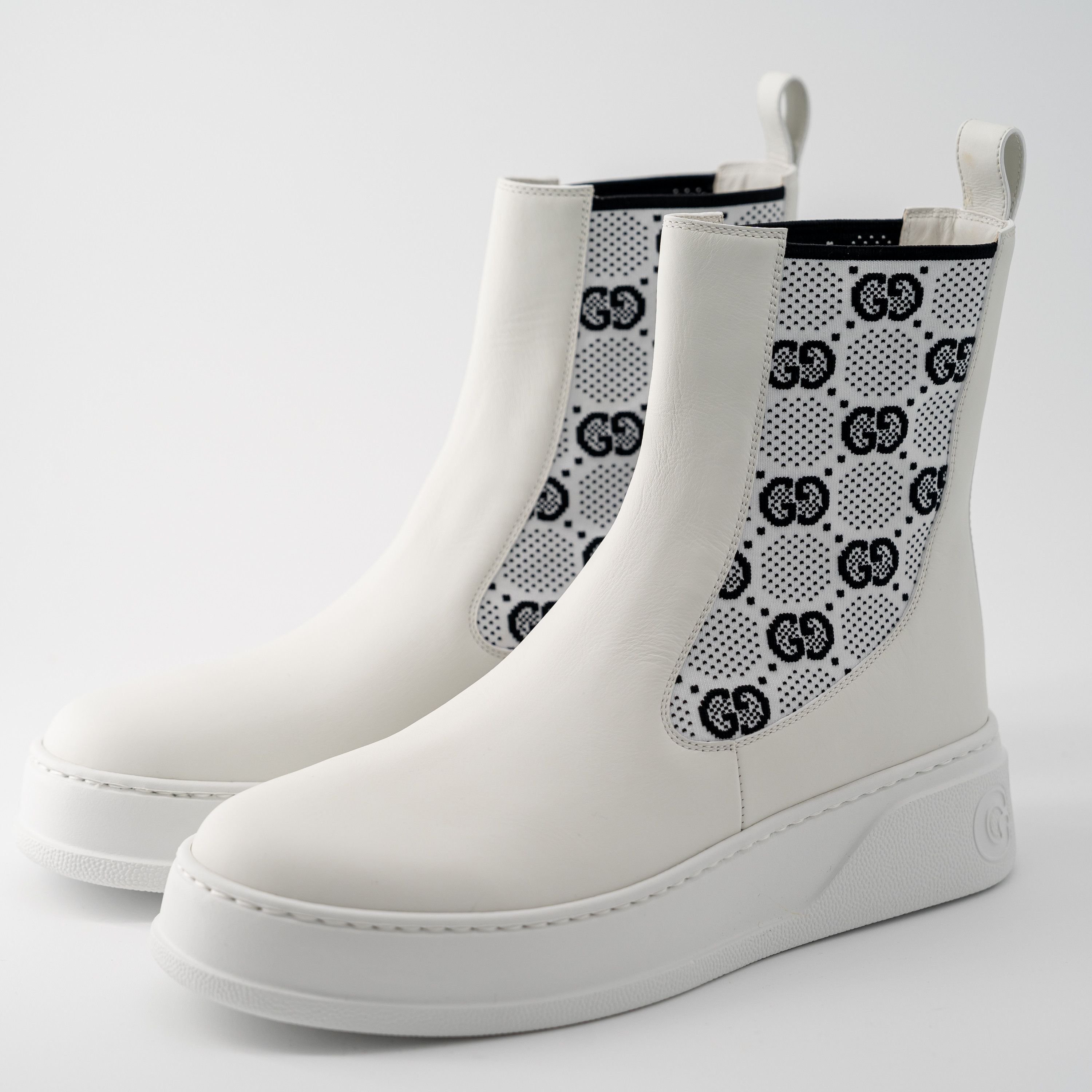Gucci 41G - Gucci GG Panelled Jersey Leather Boots White Black Size US 11 / IT 41 - 1 Thumbnail
