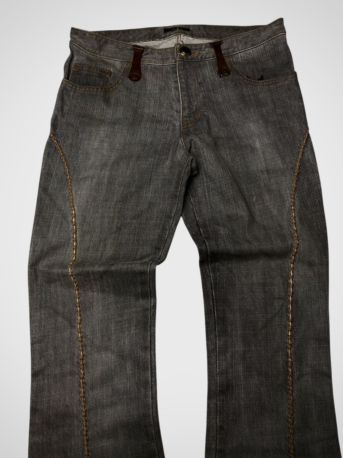 Le Grande Bleu (L.G.B.) 2000's Obelisk Leather Artisanal Flared Jeans Size US 28 / EU 44 - 2 Thumbnail
