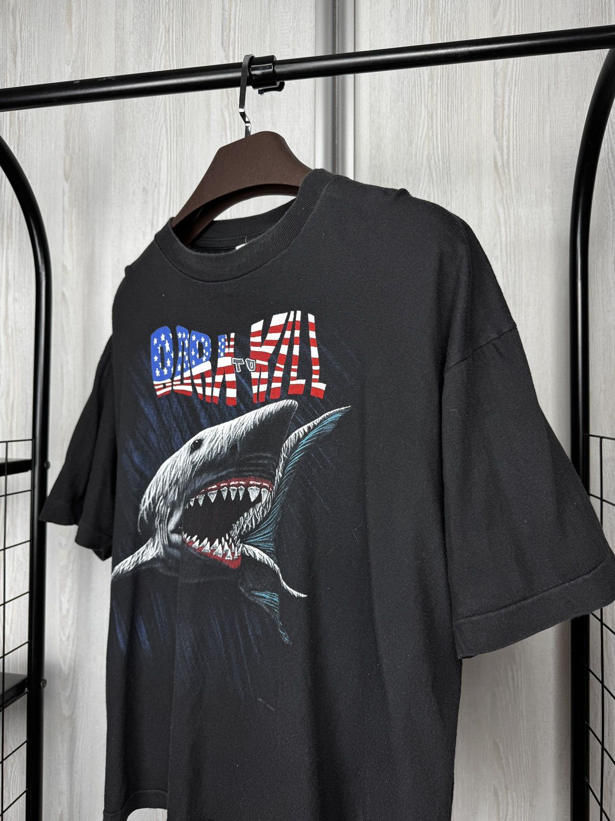 Stars & Stripes Vintage ‘Born To Kill’ Great White Shark Graphic T-Shirt 90s Size US XL / EU 56 / 4 - 5 Thumbnail