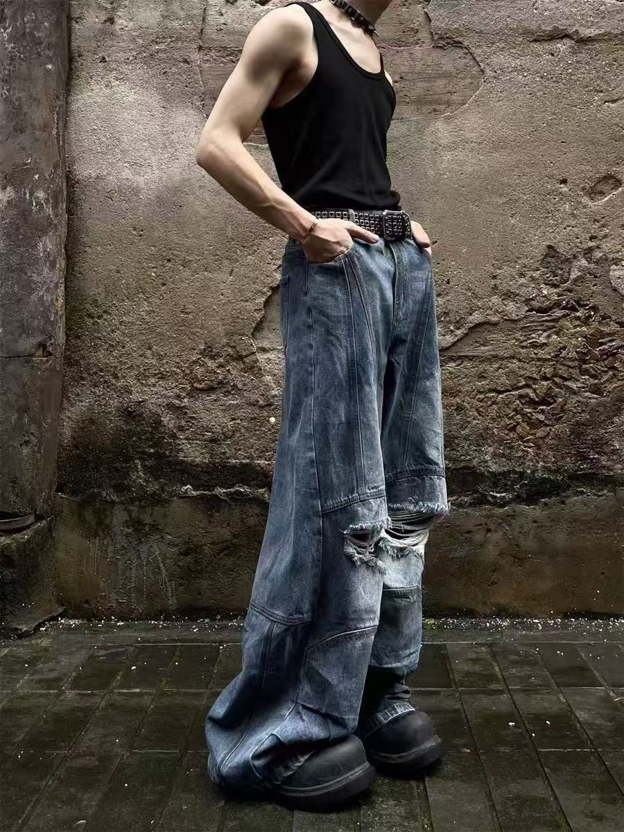 Japanese Brand × Jean Heavy-duty washed and spliced ripped vintage jeans Size US 30 / EU 46 - 5 Thumbnail