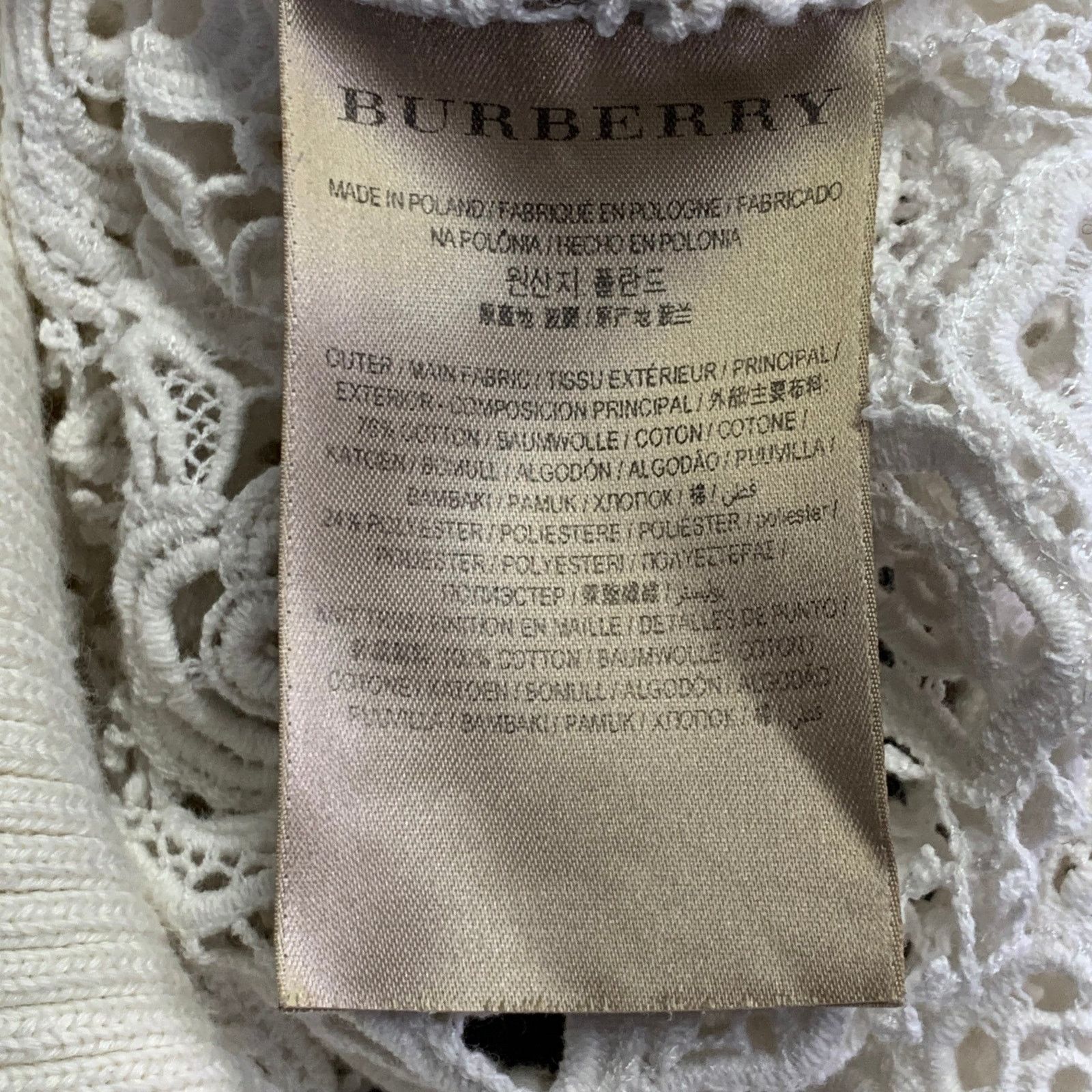 Burberry Size M White Cotton Blend Guipure Lace Long Sleeve Blouse Size M / US 6-8 / IT 42-44 - 6 Thumbnail
