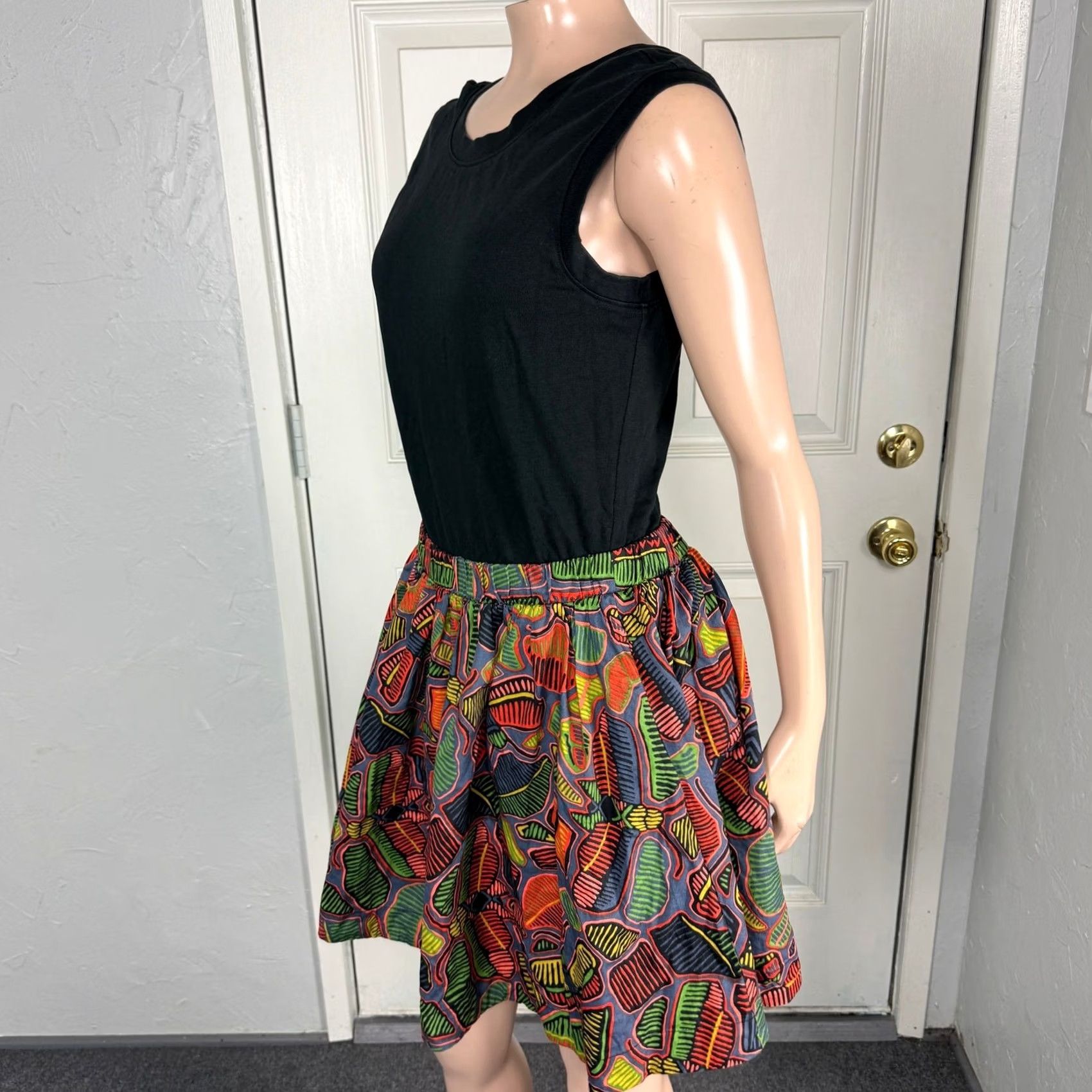 Vintage Kate Spade Saturday Women's Dress Short Cotton Floral Sleeveless Knit Fit & Flare S Black Size S / US 4 / IT 40 - 3 Thumbnail
