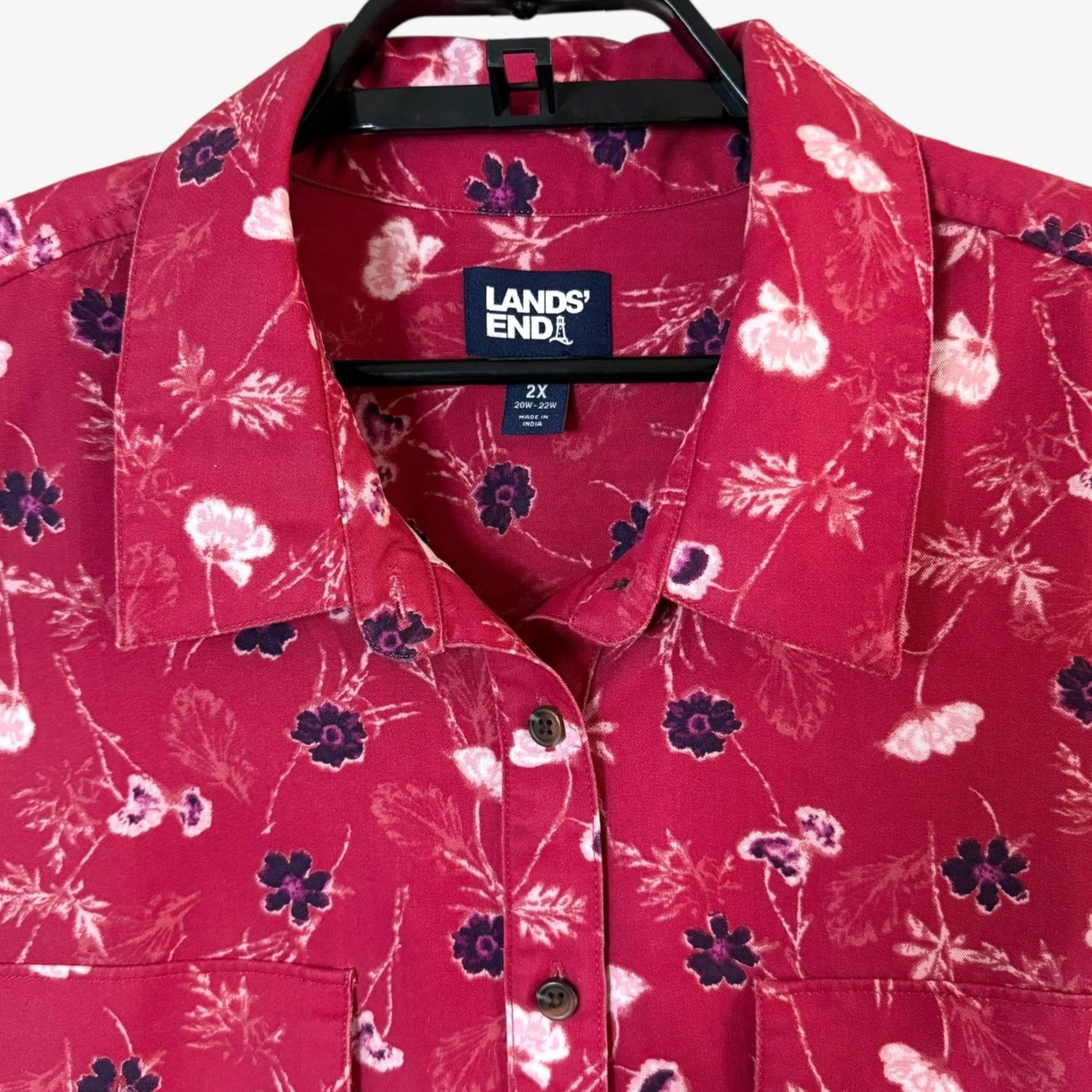 Lands' End Lands' End Tunic Shirt Red Women's 2X Sketch Floral Half-Button Popover Top Button-Up Shirt Women Plus Size Colorful Floral Classic Preppy All Seasons Size XXL / US 16-18 / IT 52-54 - 5 Thumbnail