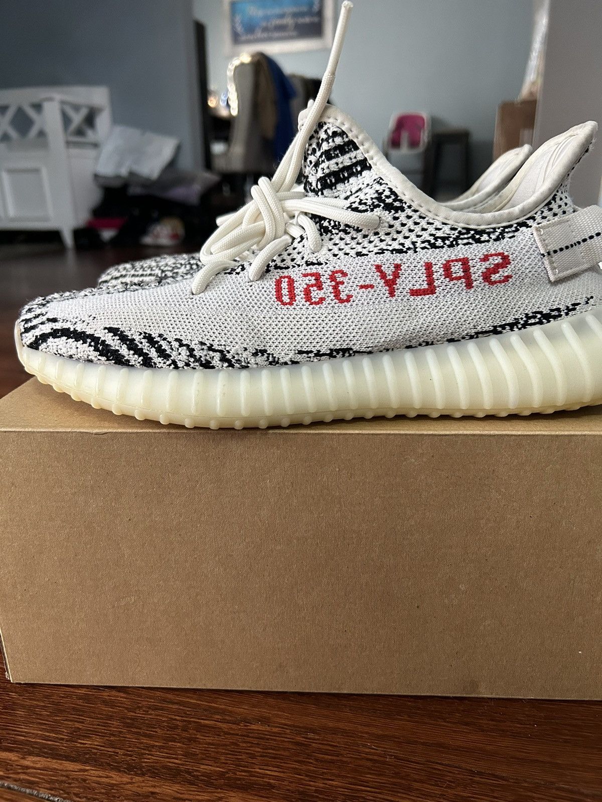 image of Yeezy Season Yeezy 350 Zebras Shoes in Black, Men's (Size 9)