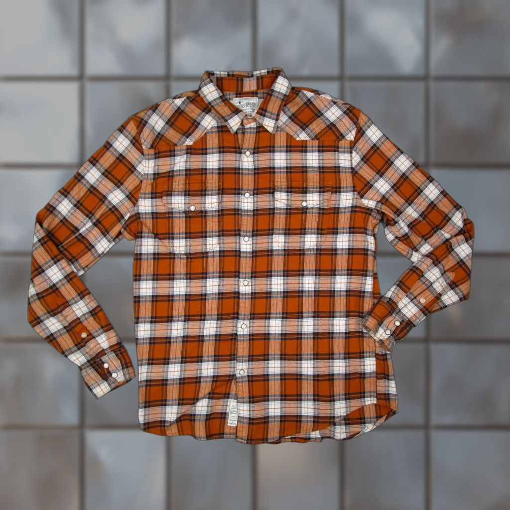 Lucky Brand Lucky Brand Men's Large Orange Plaid Button-Up Flannel Shirt Long Sleeve Pearl Snap Classic Casual Western Size US L / EU 52-54 / 3 - 1 Thumbnail