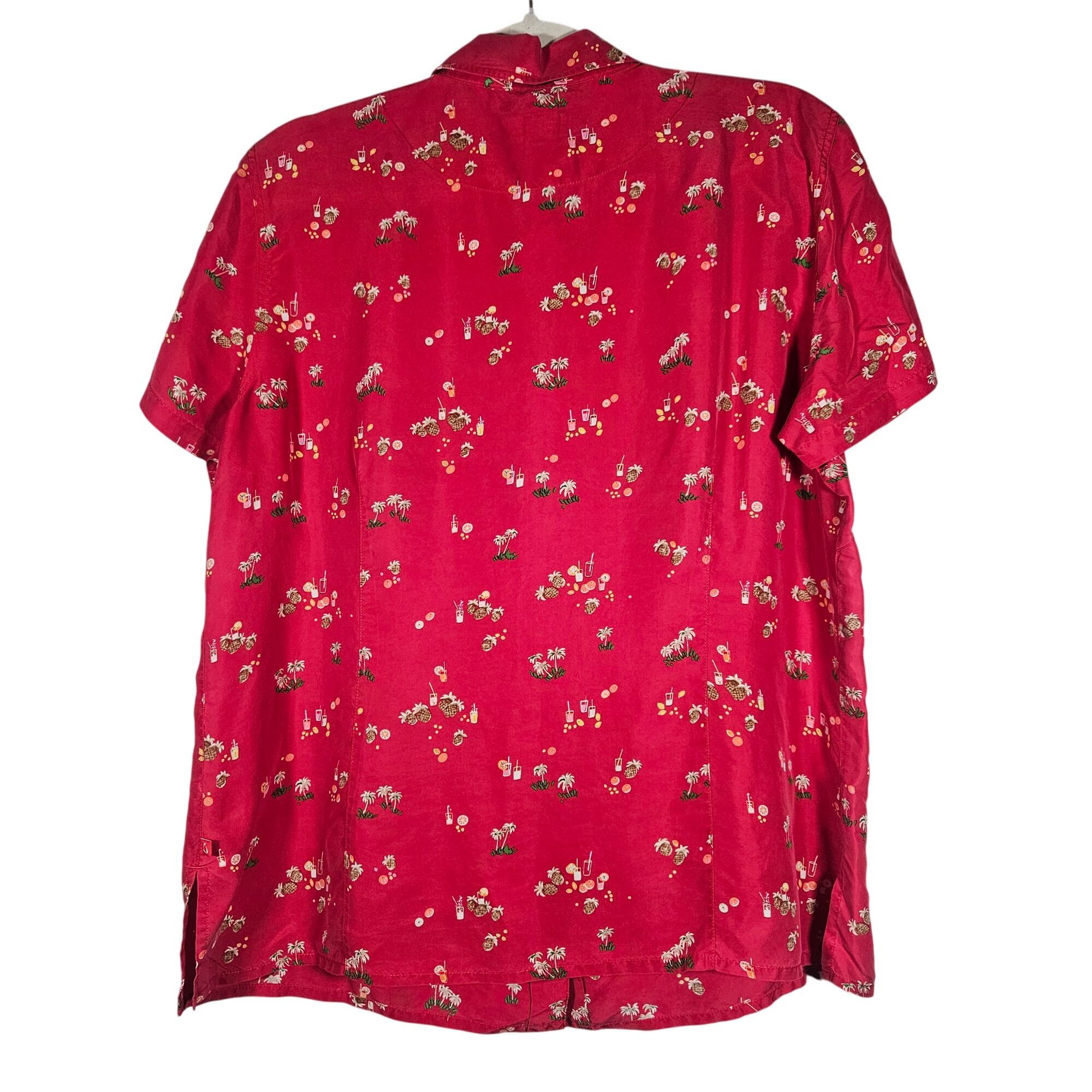 Liz Claiborne Liz Claiborne Women 100% Silk Red Short Sleeve Shirt Tropica Size L / US 10 / IT 46 - 3 Thumbnail
