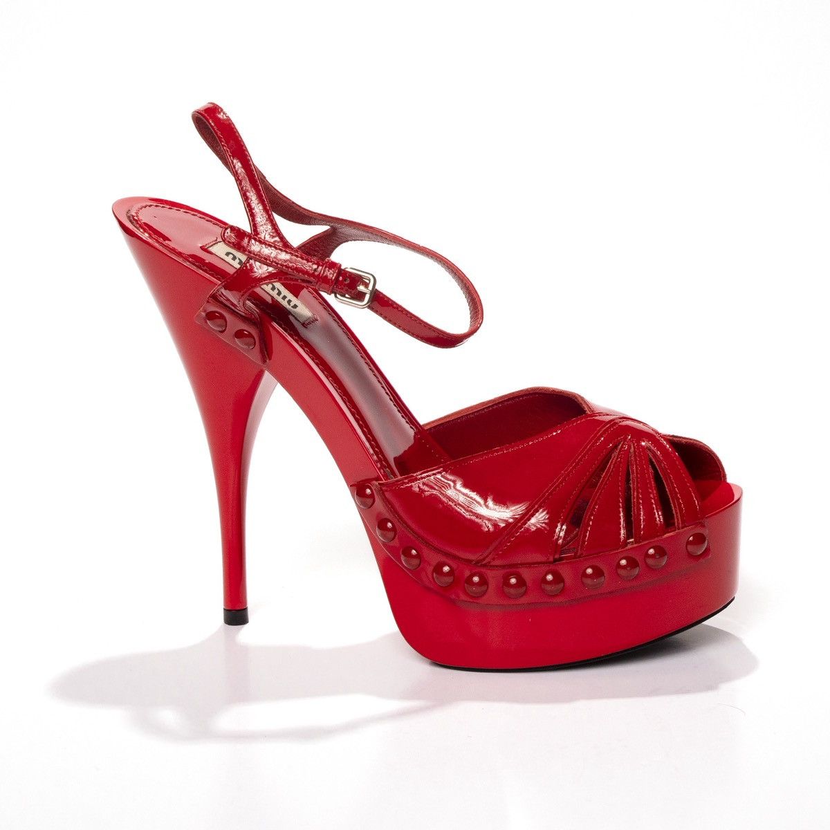 Miu Miu Miu Miu Red Patent Leather Peep Toes Pump–2000s Indie Sleaze Size US 8 / IT 38 - 2 Thumbnail