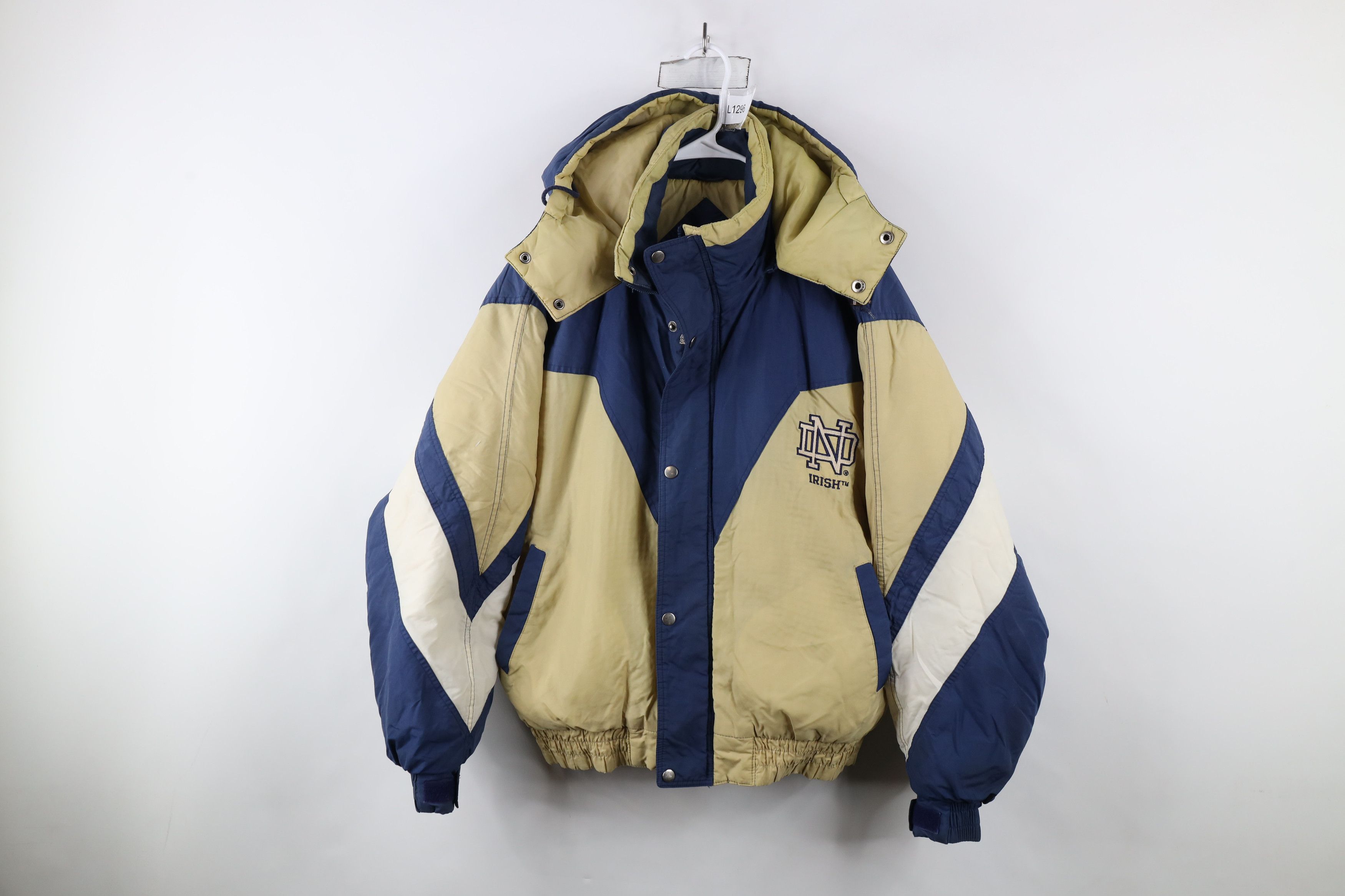 Vintage Vintage 90s Notre Dame University Hooded Puffer Jacket Size US L / EU 52-54 / 3 - 1 Thumbnail