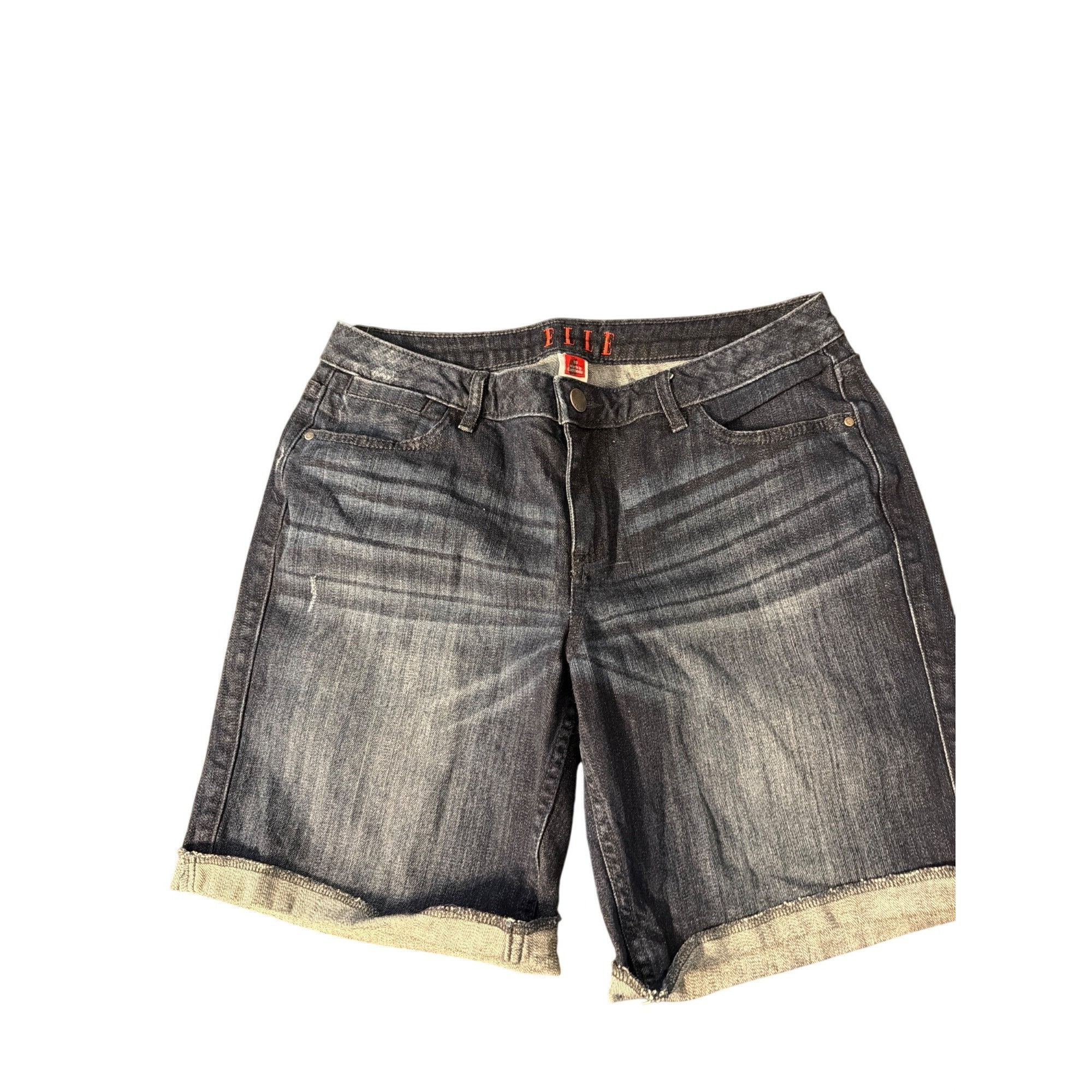 Other Elle Blue Jeans Denim Bermuda Shorts Cuffed Dark Wash Size 1 Size 32" / US 10 / IT 46 - 1 Thumbnail