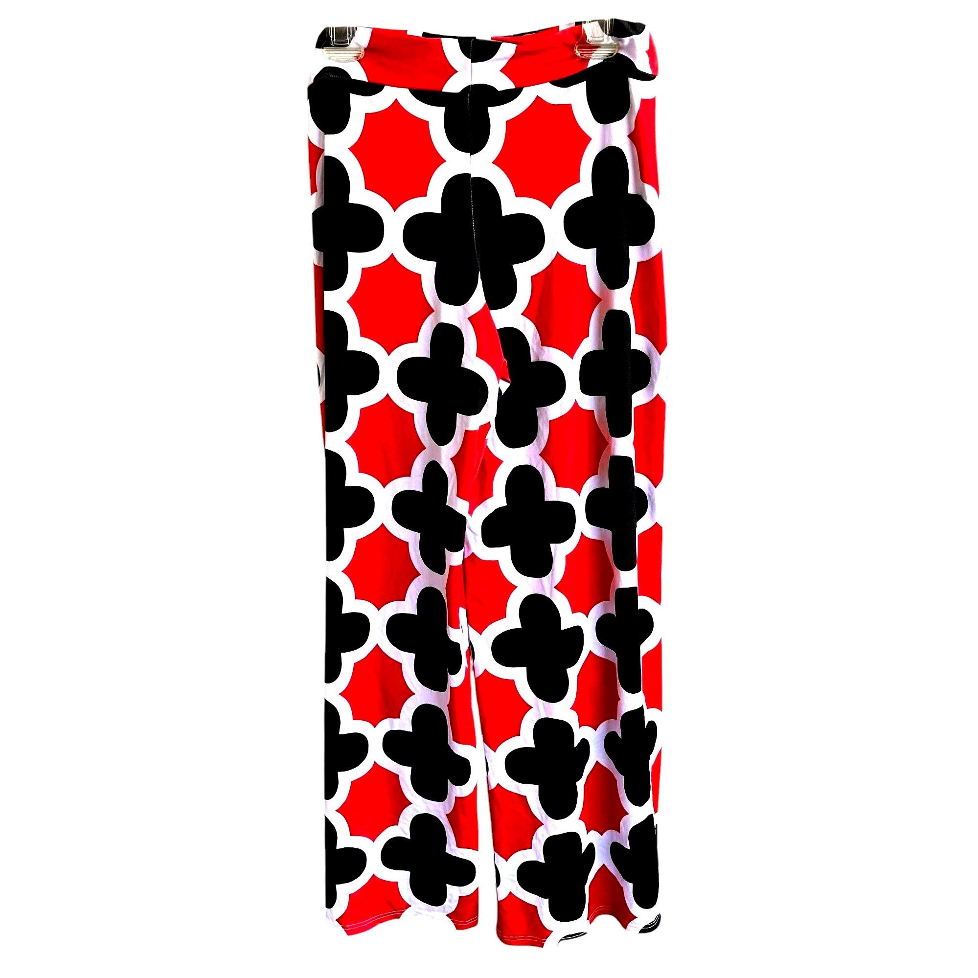 Vintage Polly Wolly Doodle Pants XL Red Black White Wide Legs Elasti Size 31" - 6 Thumbnail