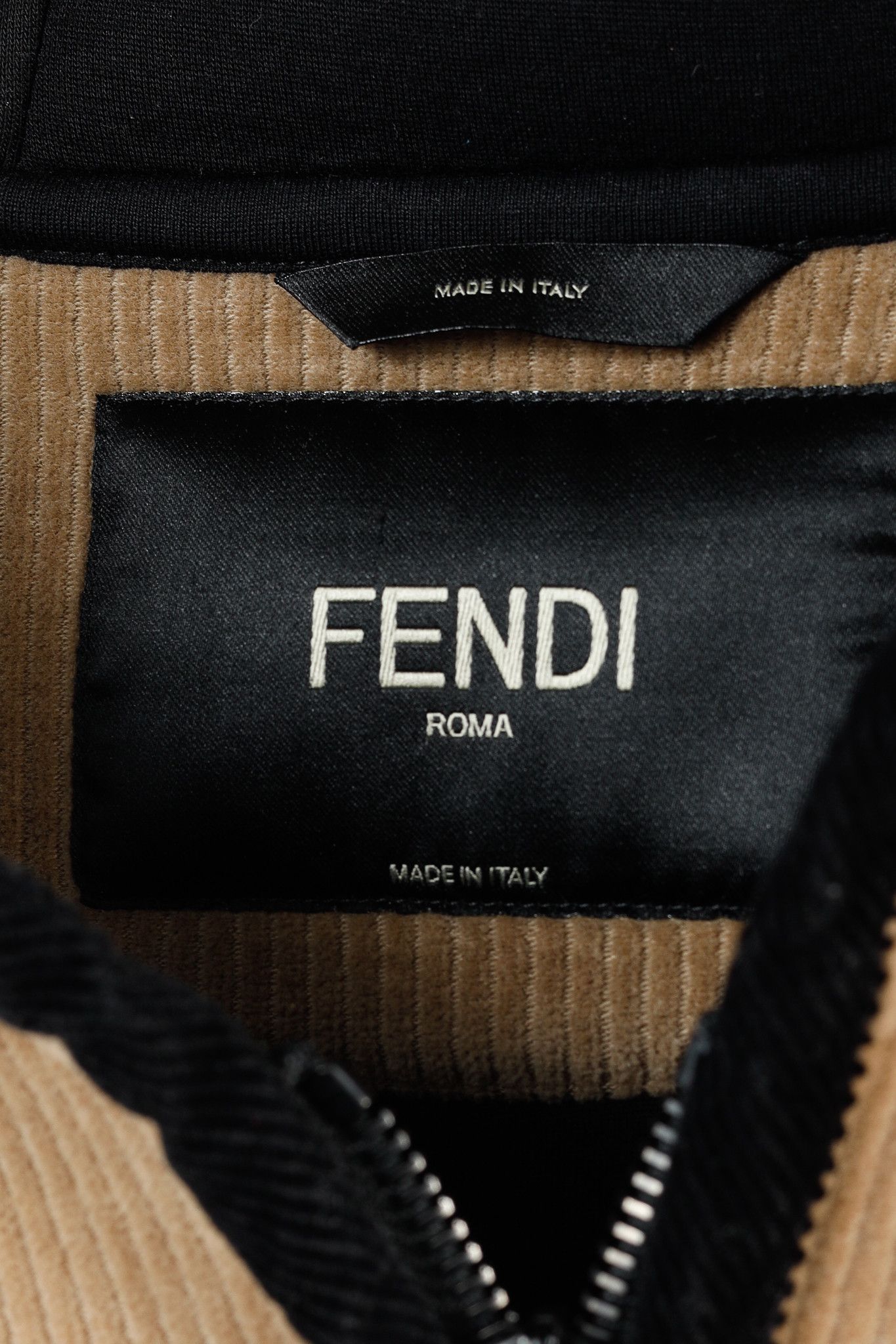 Fendi Fendi Tan Corduroy Logo-Embossed Zip Hooded Jacket Size US M / EU 48-50 / 2 - 4 Thumbnail