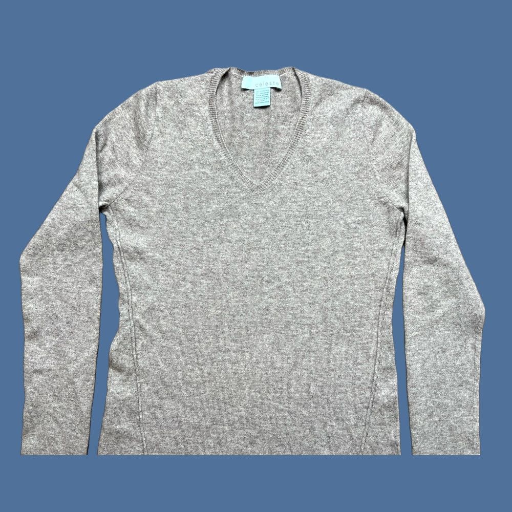 Vintage Celeste Tan 100% Cashmere V-Neck Sweater Womens Size S Household Pullover All Seasons Breathable Size S / US 4 / IT 40 - 1 Thumbnail