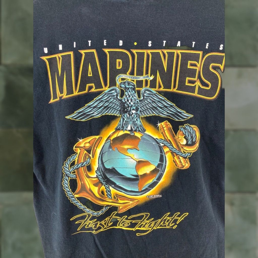 Vintage 7.62 Design Men's T-Shirt Large Black Graphic Marines Logo First To Fight USA Made Size US L / EU 52-54 / 3 - 1 Thumbnail