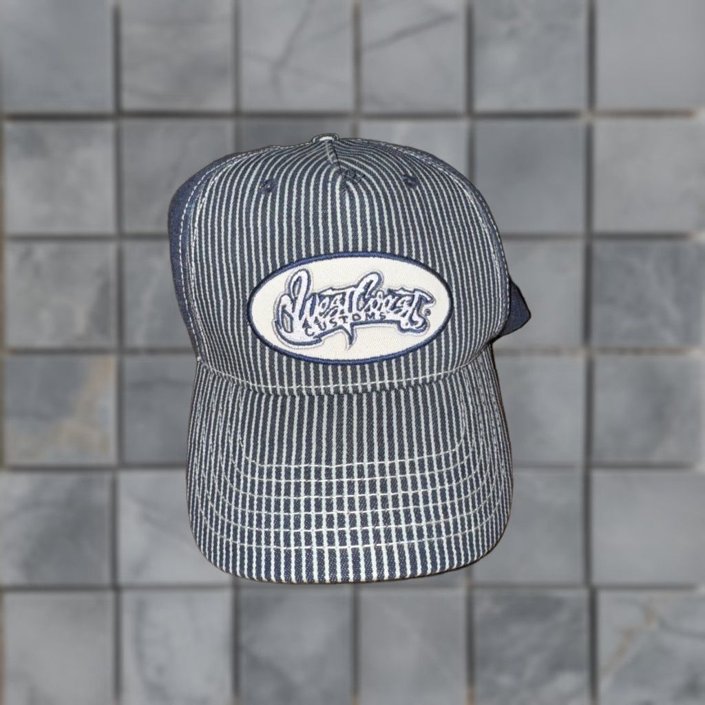 Vintage VINTAGE West Coast Customs Flex Fit Hat Blue Pint Stripes Baseball Cap Men One Size Striped Size ONE SIZE - 1 Thumbnail