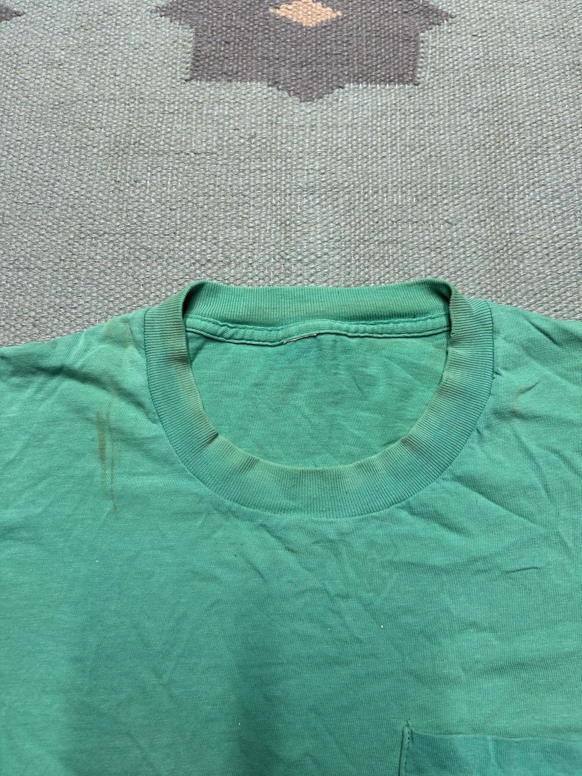 Vintage Vtg 80s pocket t shirt blank teal paint distressed cotton XL Size US XL / EU 56 / 4 - 9 Thumbnail