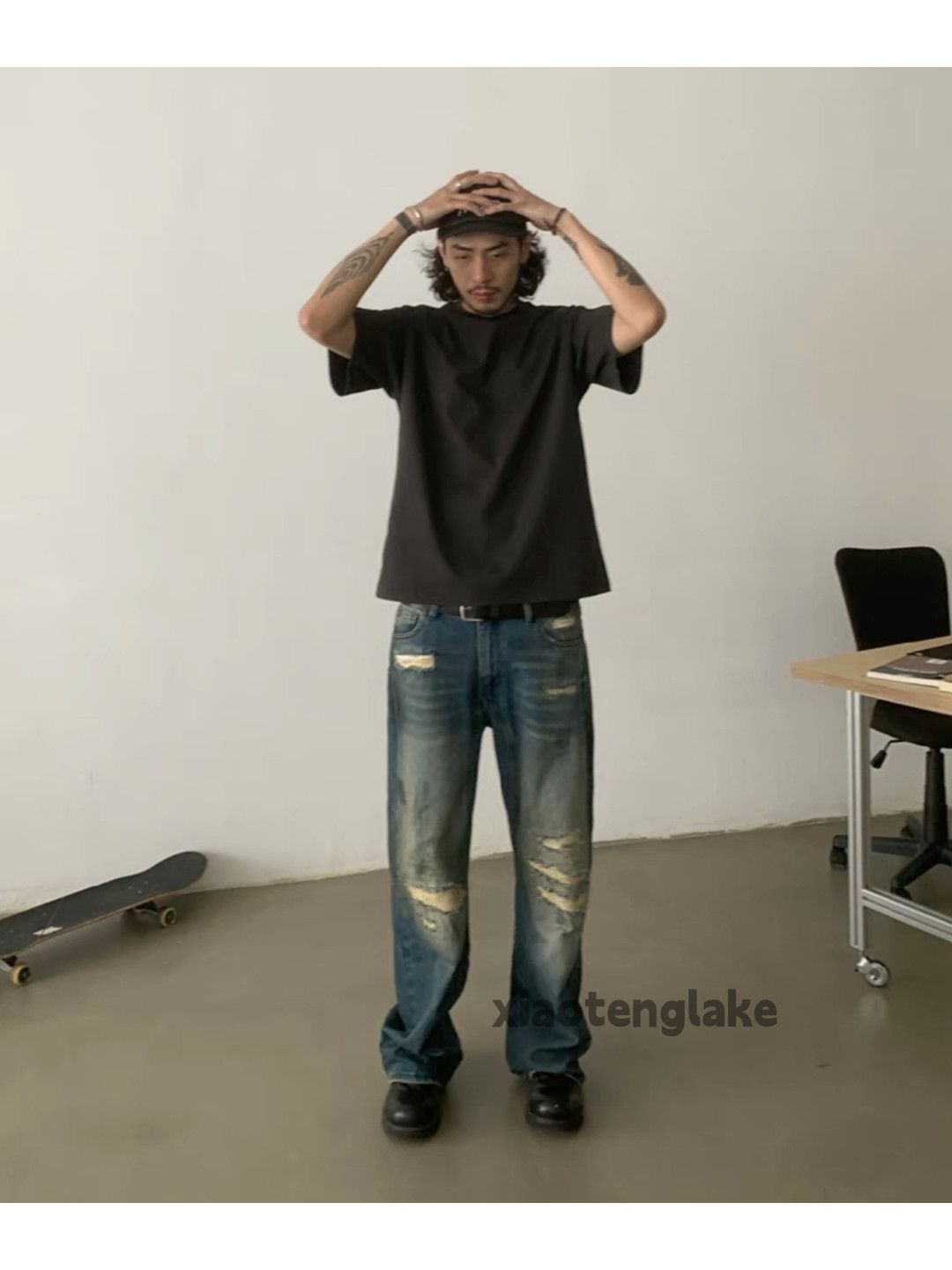 Jean × Vintage washed faded loose stain punk grunge ripped jeans Size US 33 - 7 Thumbnail