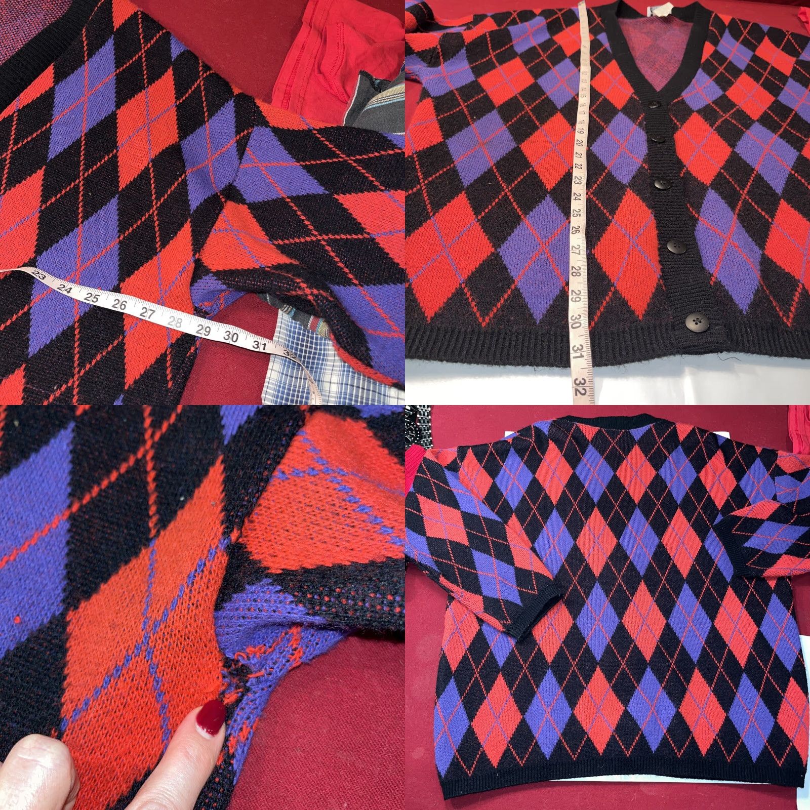Vintage VINTAGE ARGYLE SWEATER Cardigan dark academia red Purple Black BUTTON XXL Women Size XXL / US 16-18 / IT 52-54 - 8 Thumbnail