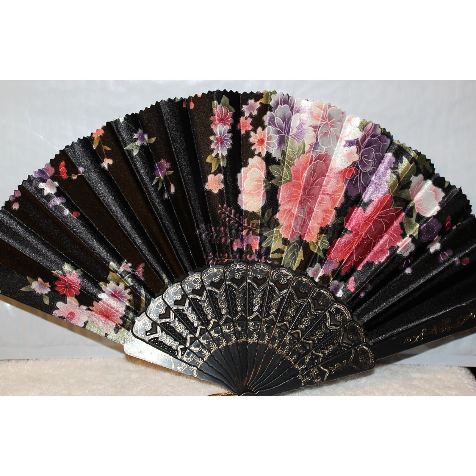 Vintage Vintage Hand Fan with Flowers, Small Black Fan 16 Inch, Decorative Hand Fan for Adults Size ONE SIZE - 2 Thumbnail