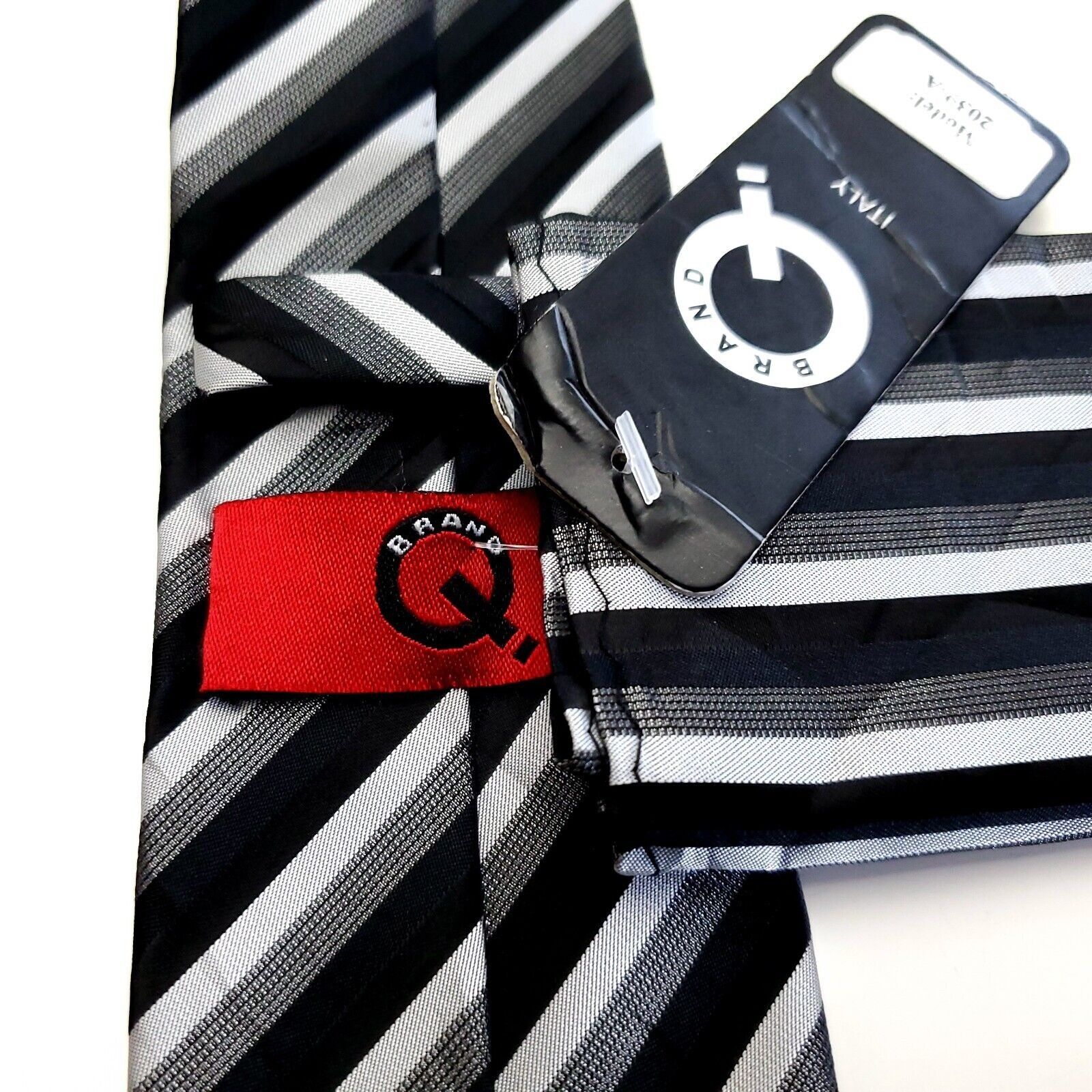 Designer NEW Q Brand Italy Black Gray Striped Woven Skinny Silk Tie Size ONE SIZE - 5 Thumbnail