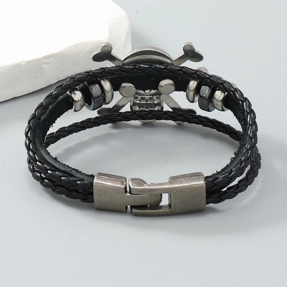 Jewelry × Leather Retro Black Skull Leather Bracelet Size ONE SIZE - 3 Thumbnail