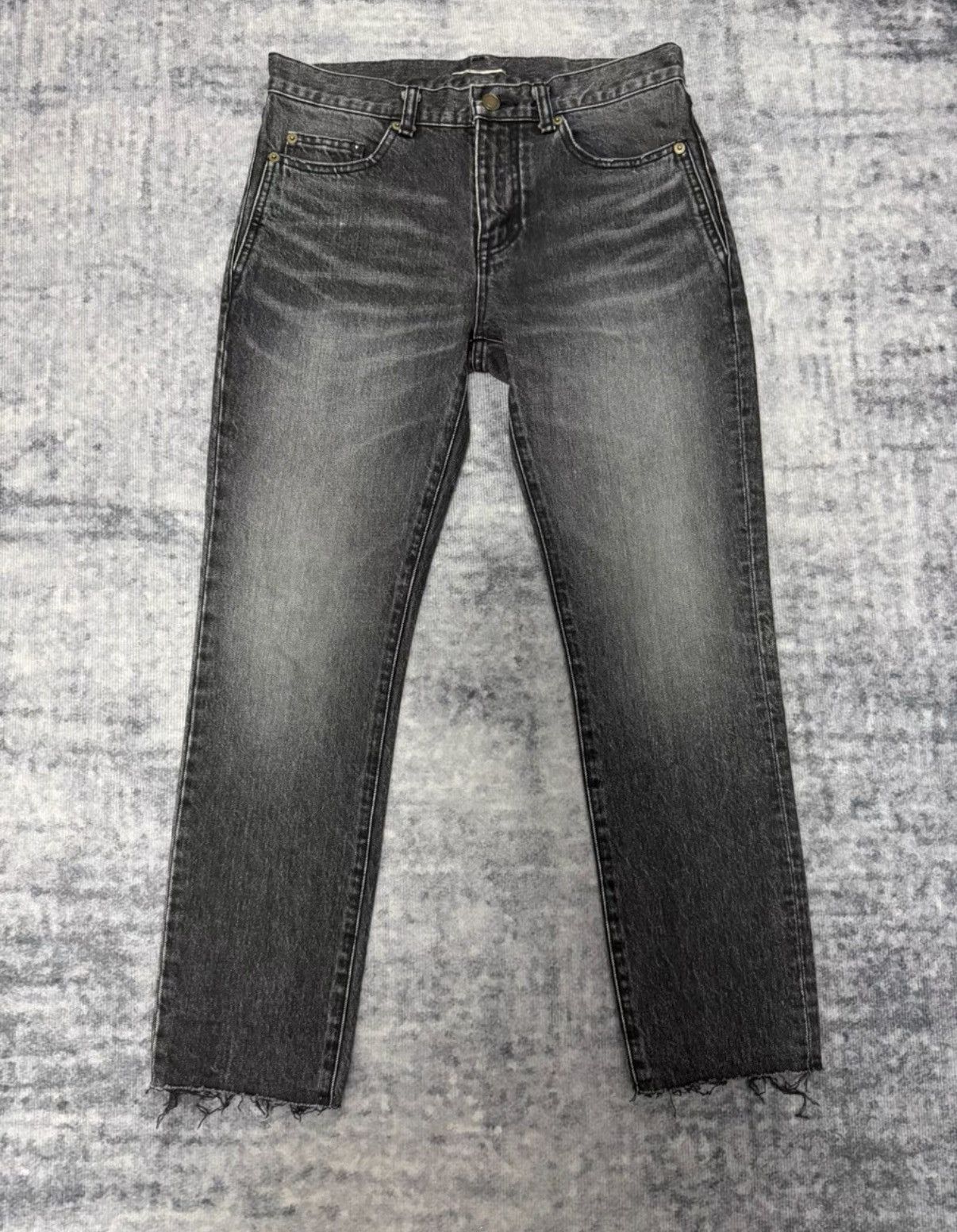 Saint Laurent Paris Saint Laurent 17FW"Cat Paw"Black/Gray Frayed Hem Denim Jeans Size US 28 / EU 44 - 1 Thumbnail