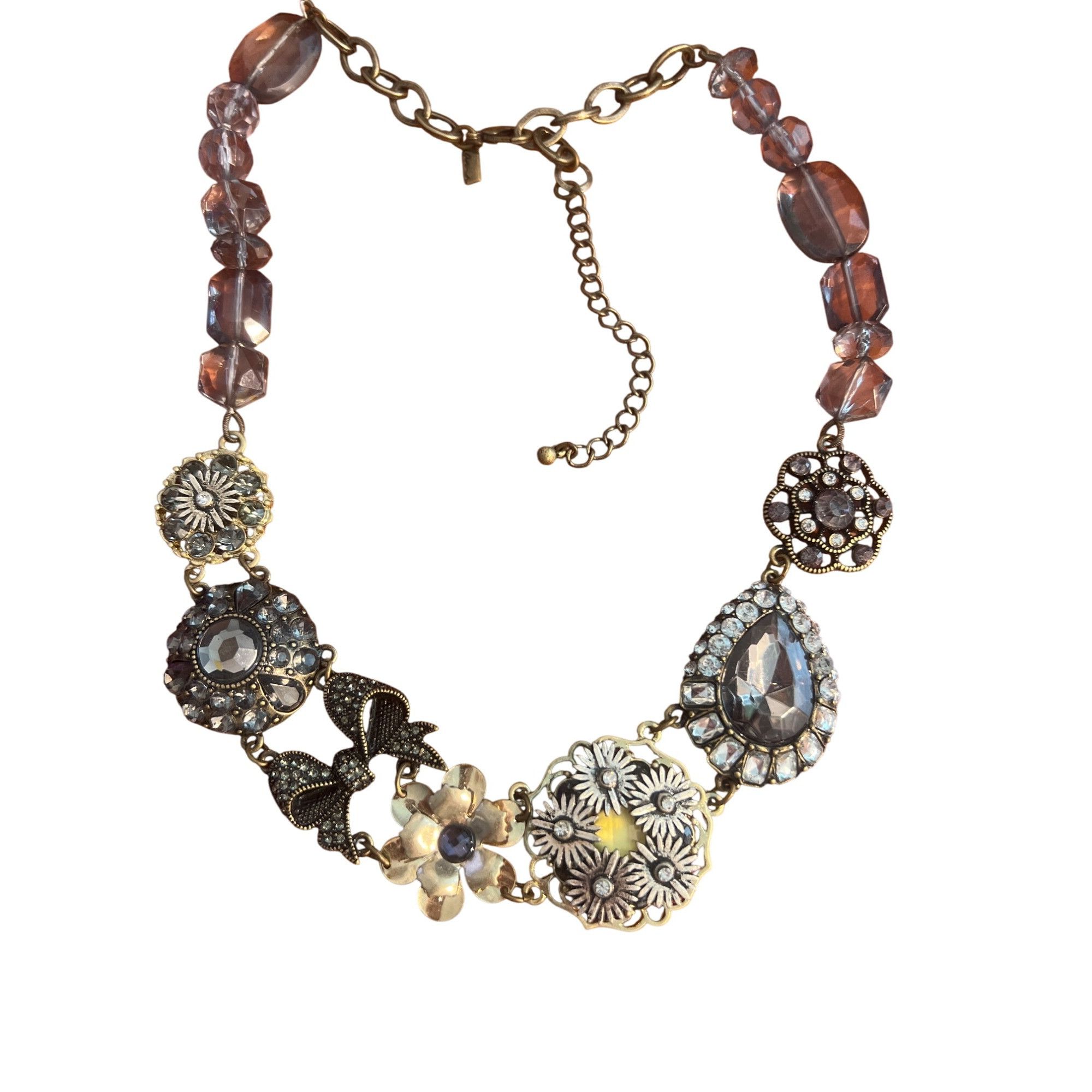 Other Lane Bryant Antique Gold Tone Statement Necklace Flower Bow Size ONE SIZE - 1 Thumbnail