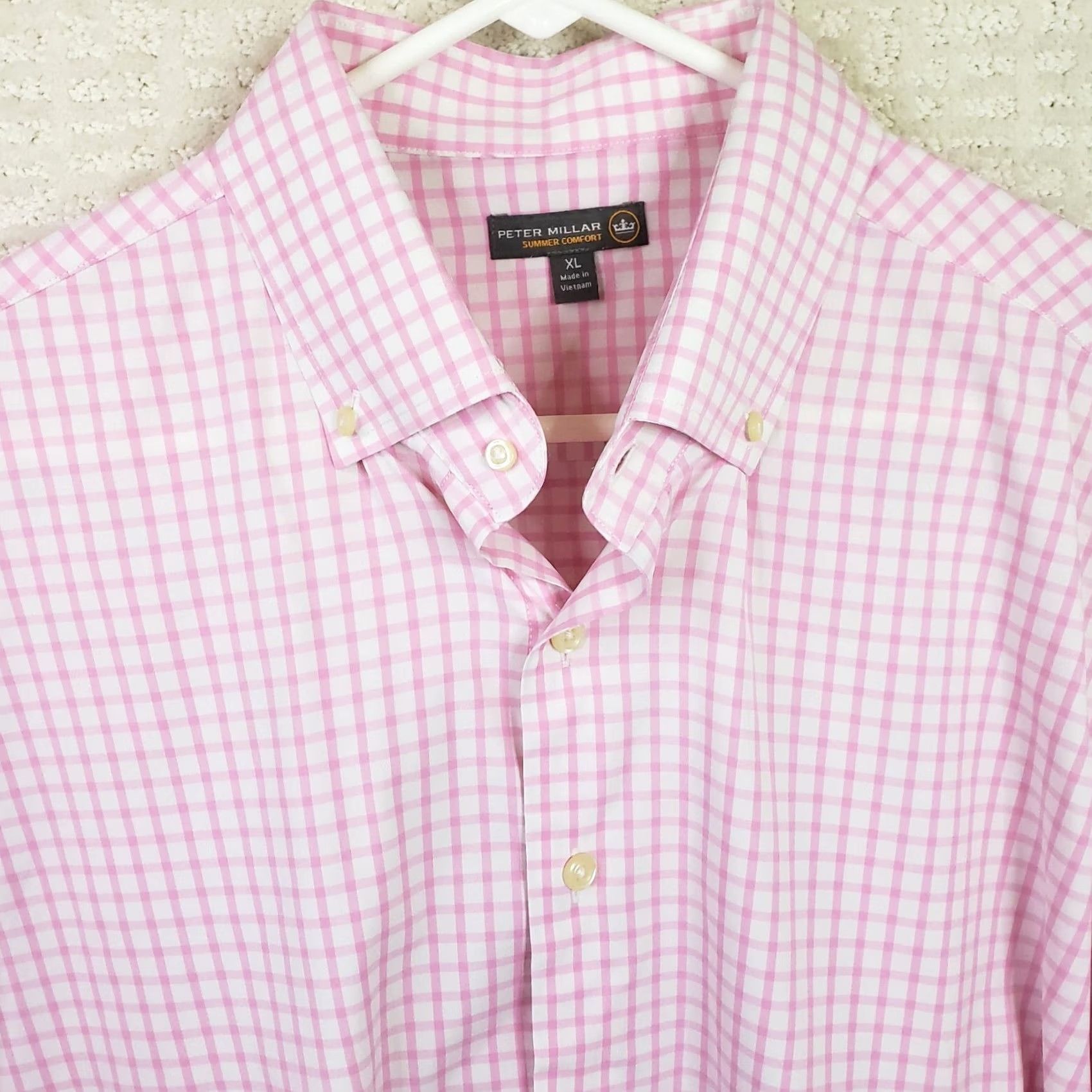 Peter Millar Peter Millar Summer Comfort Pink Check Shirt XL Mens Long Sleeve Button-Up Button-Front Embroidered Belfair Logo Size 46R - 3 Thumbnail