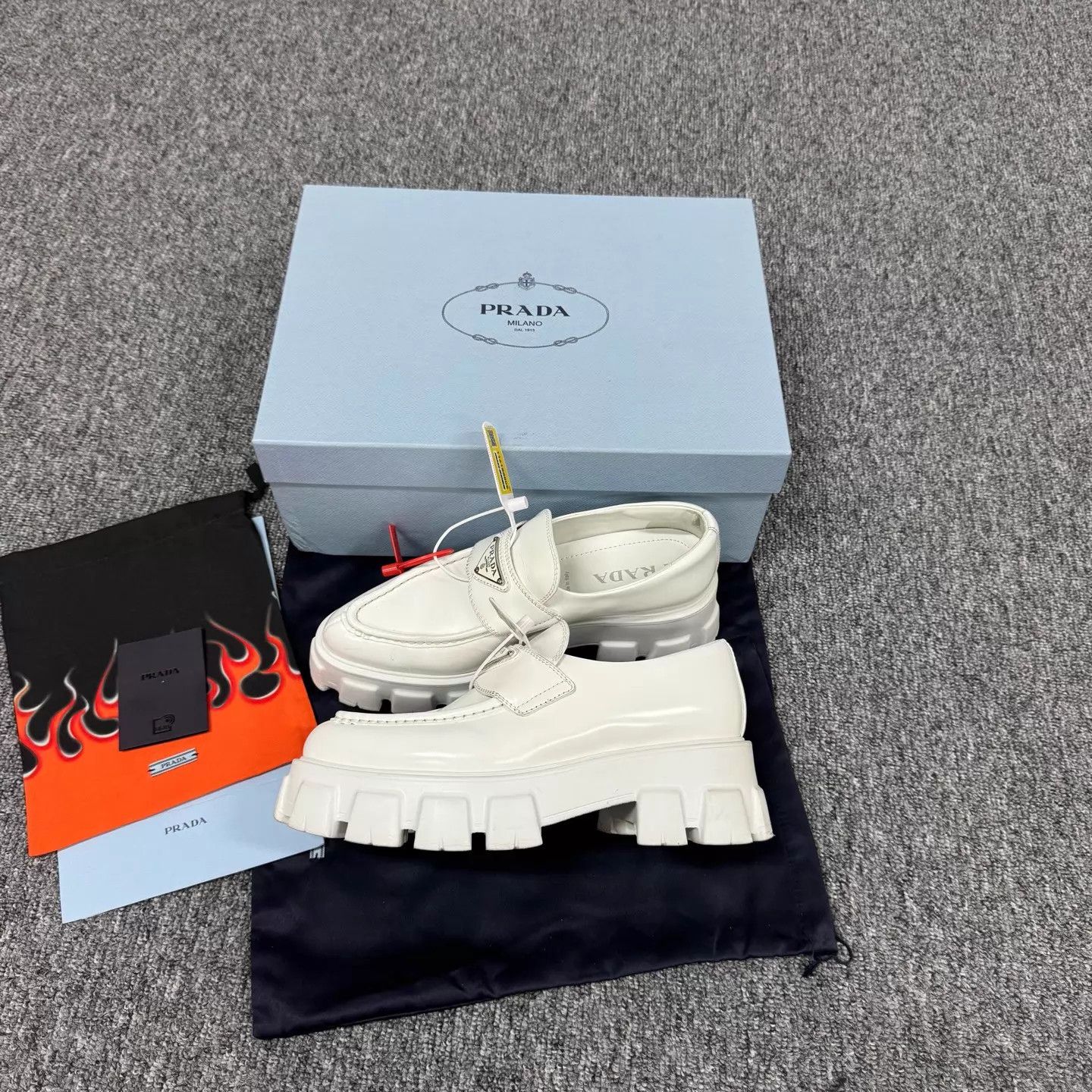 Prada Prada White Triangle Logo Platform Loafers 37.5 99 New Size US 7 / IT 37 - 3 Thumbnail